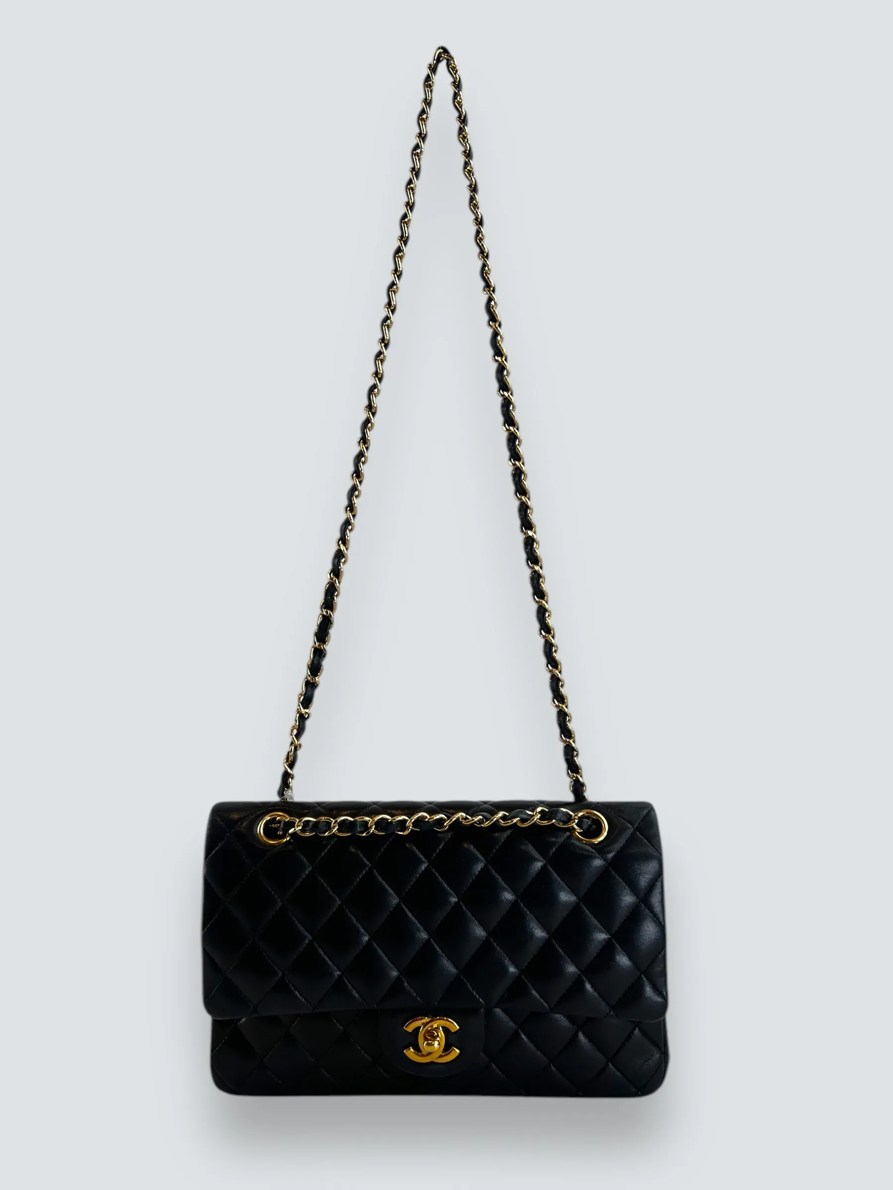 Chanel Black Lambskin Leather Medium Double Flap