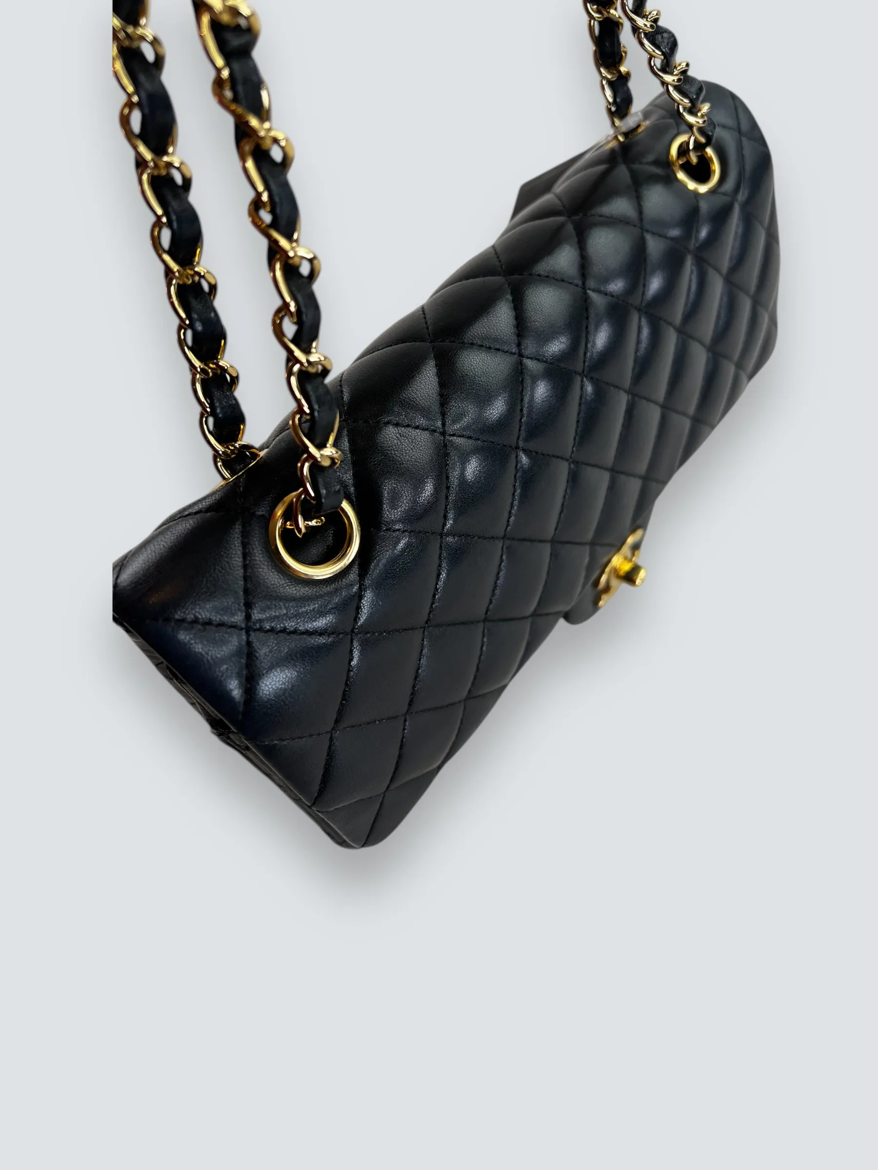 Chanel Black Lambskin Leather Medium Double Flap