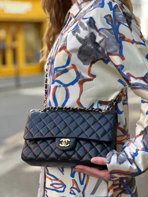Chanel Black Lambskin Leather Medium Double Flap