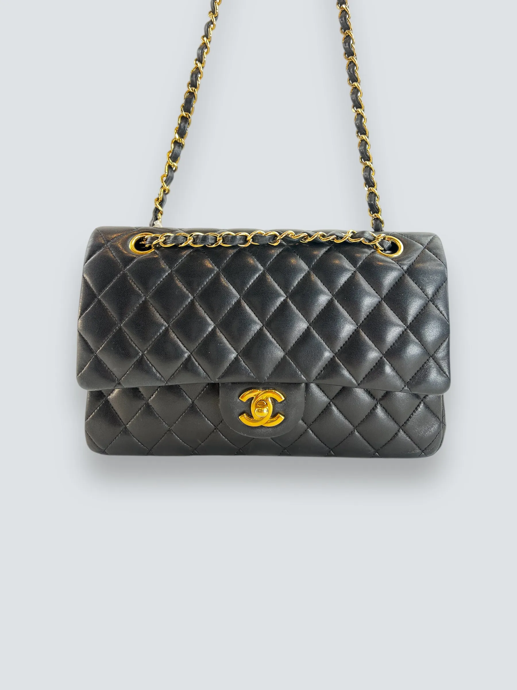 Chanel Black Lambskin Leather Medium Double Flap