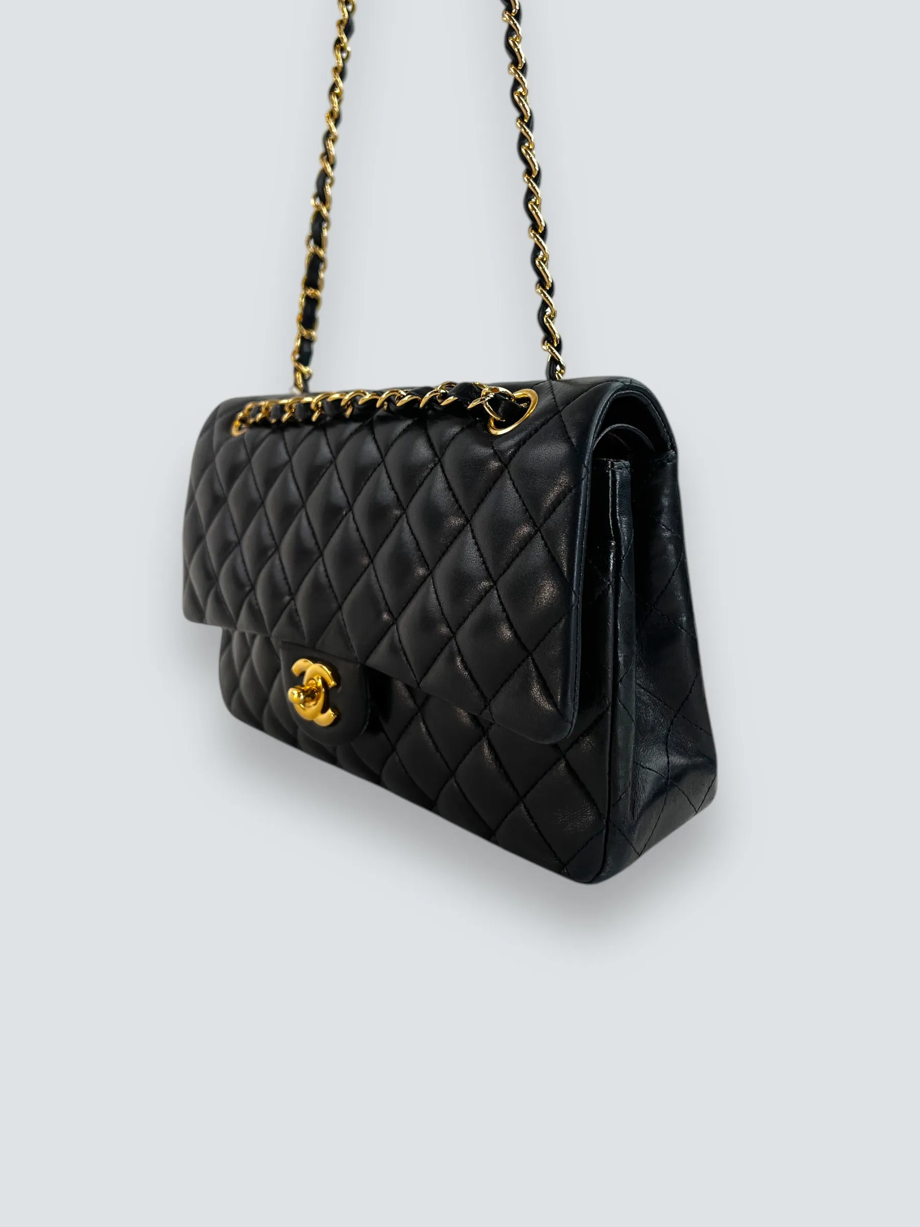 Chanel Black Lambskin Leather Medium Double Flap