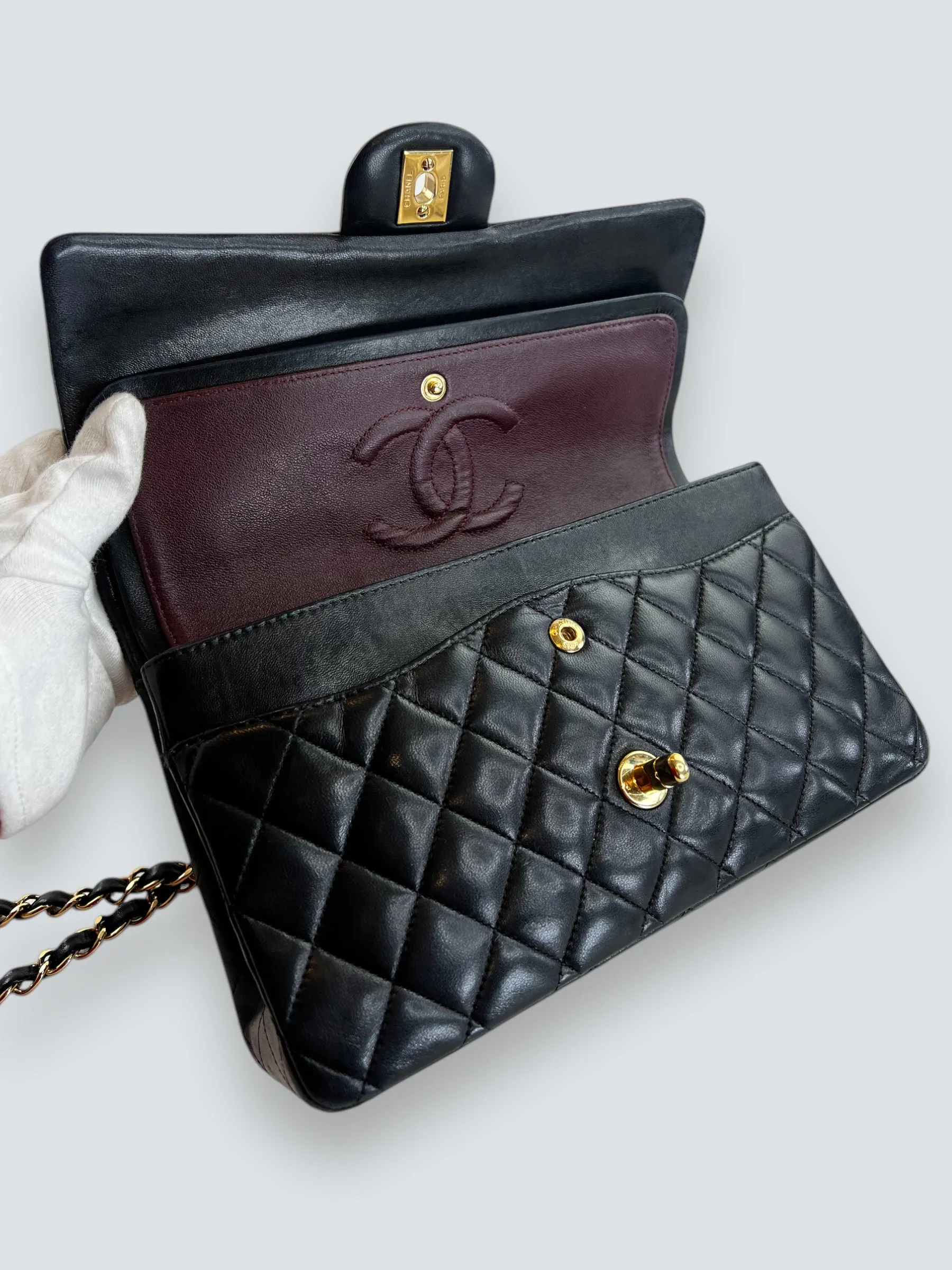 Chanel Black Lambskin Leather Medium Double Flap