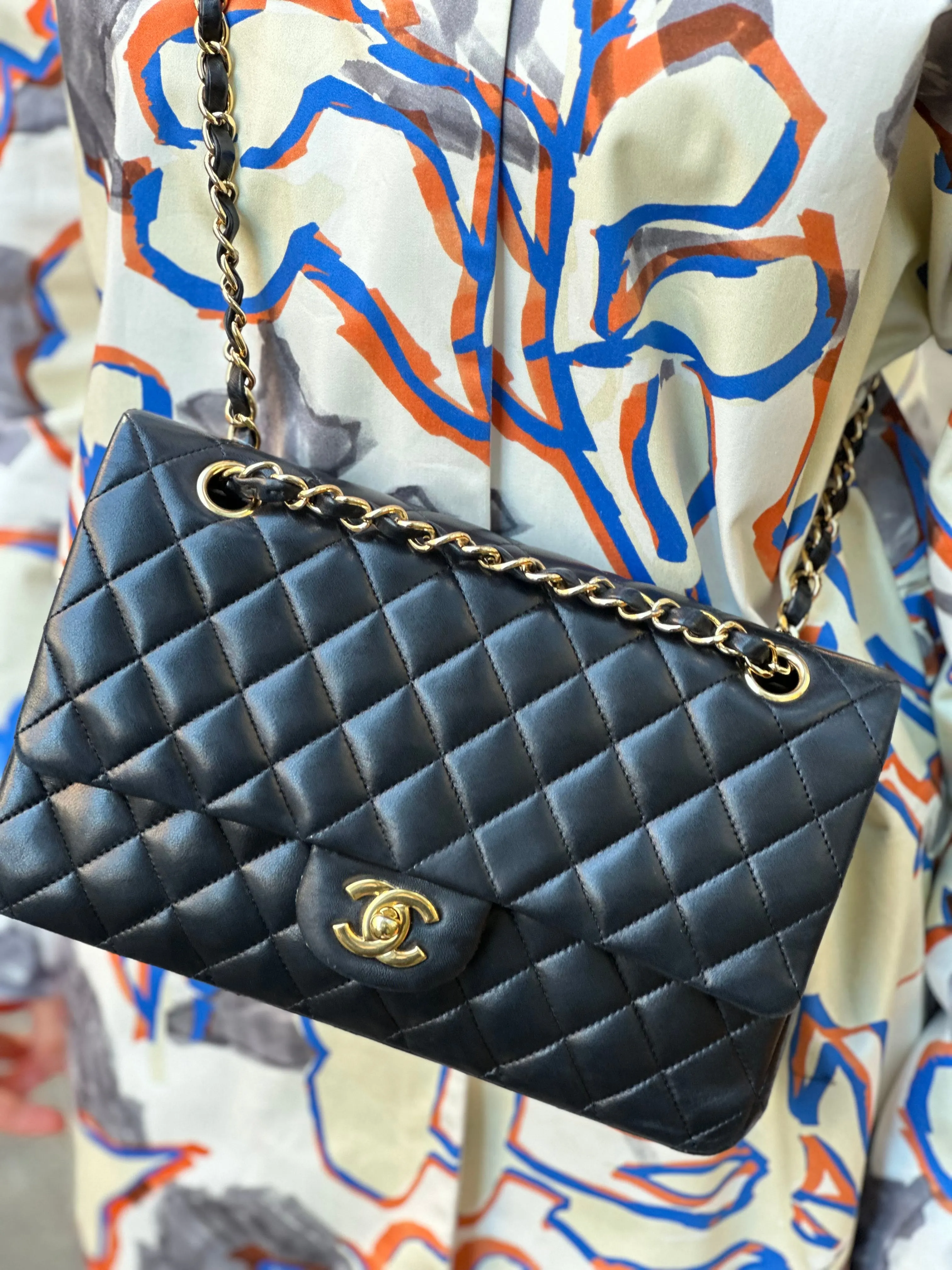 Chanel Black Lambskin Leather Medium Double Flap