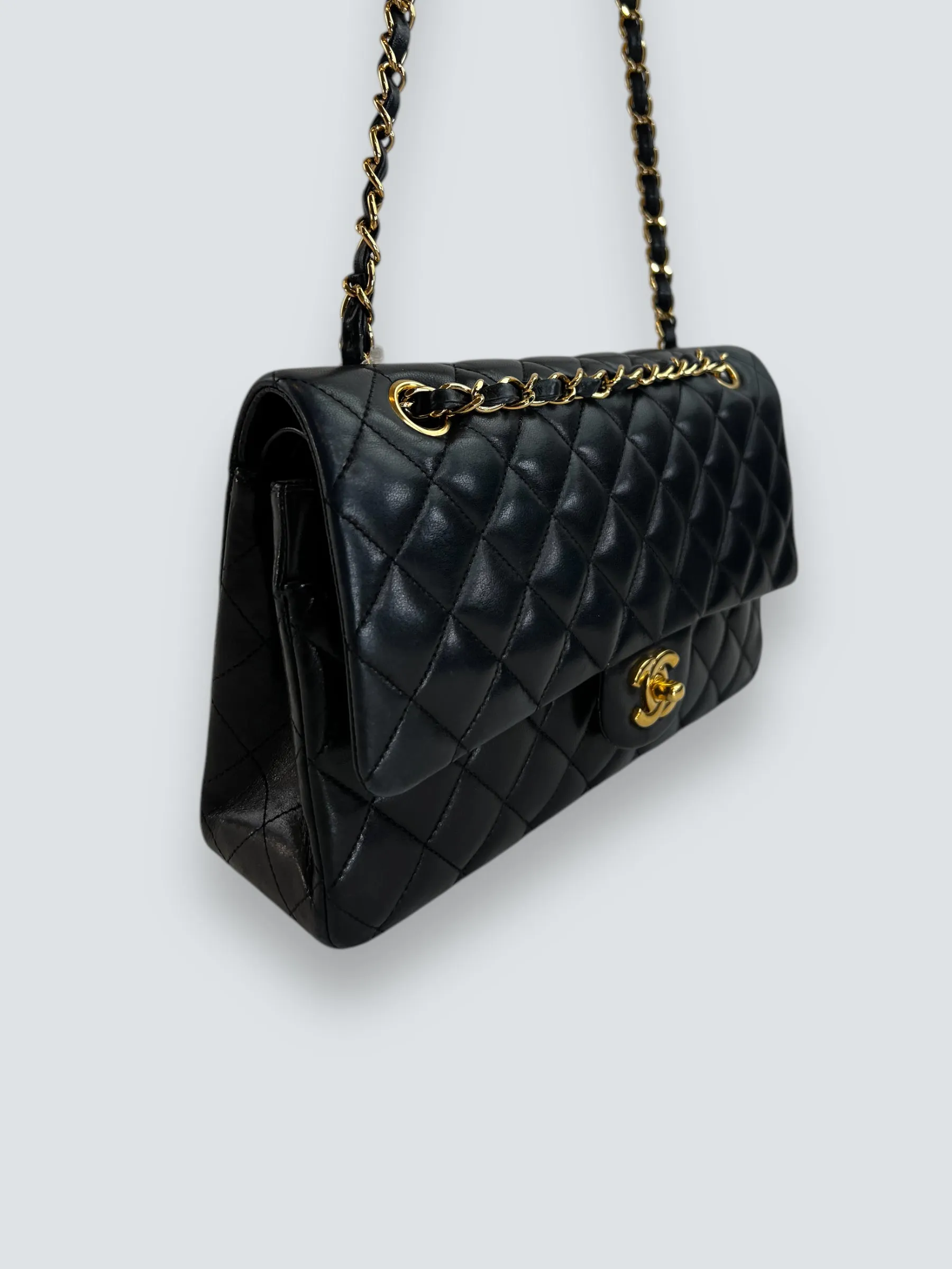 Chanel Black Lambskin Leather Medium Double Flap