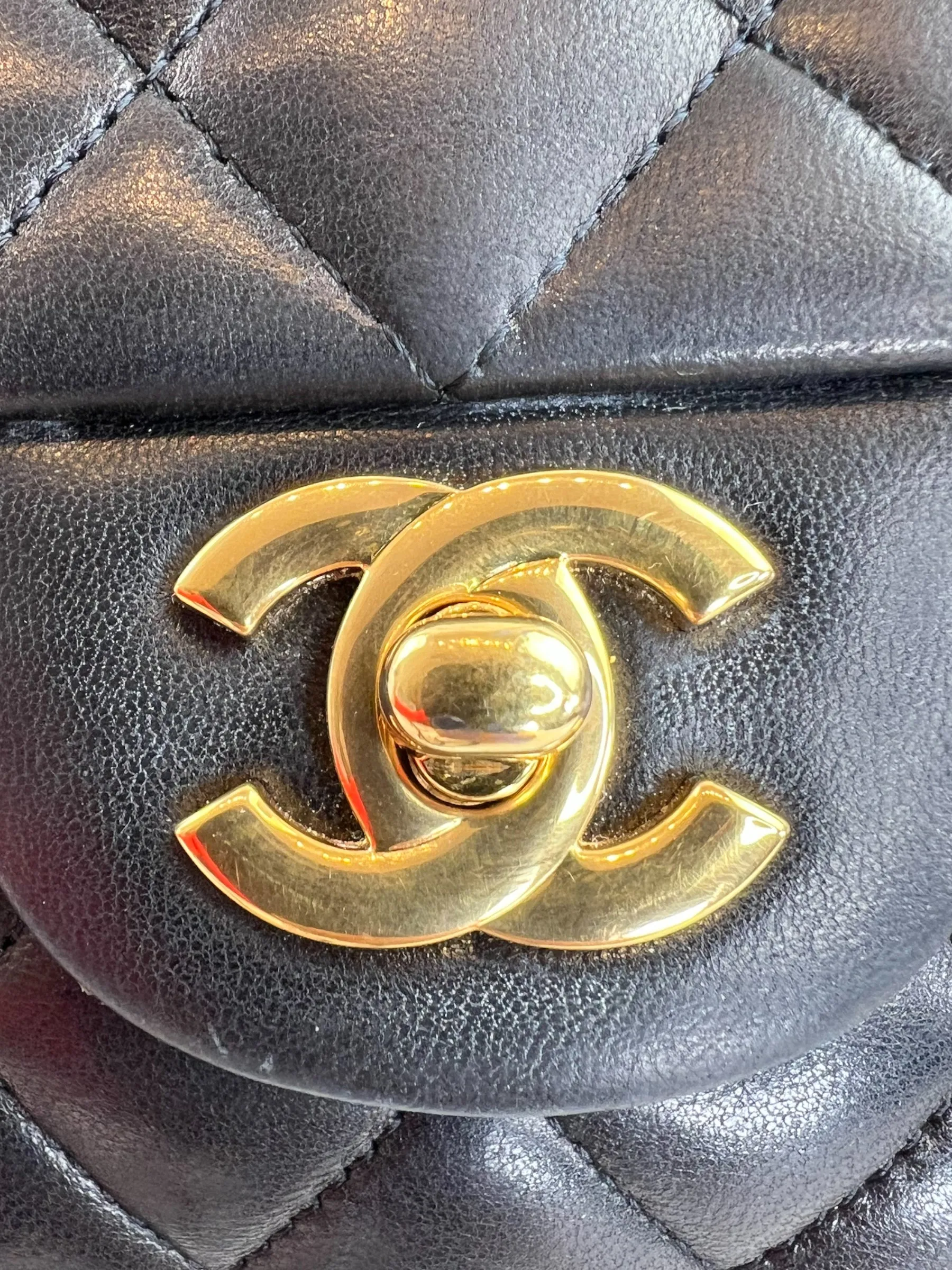 Chanel Black Lambskin Leather Medium Double Flap