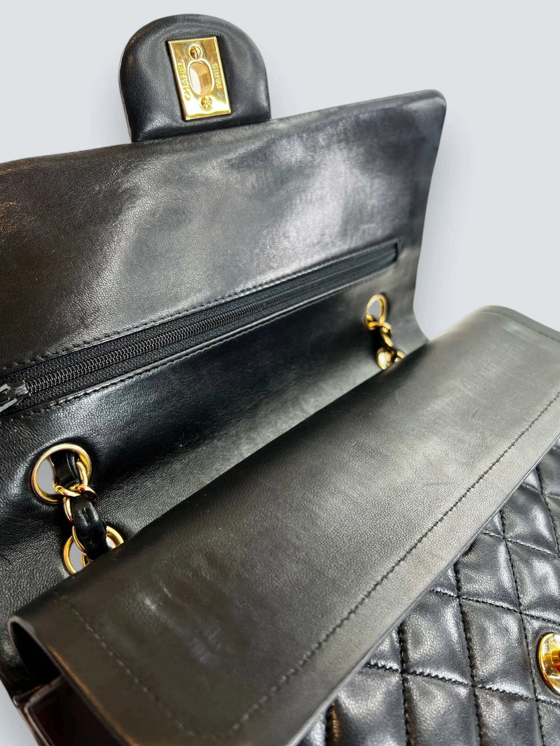 Chanel Black Lambskin Leather Medium Double Flap