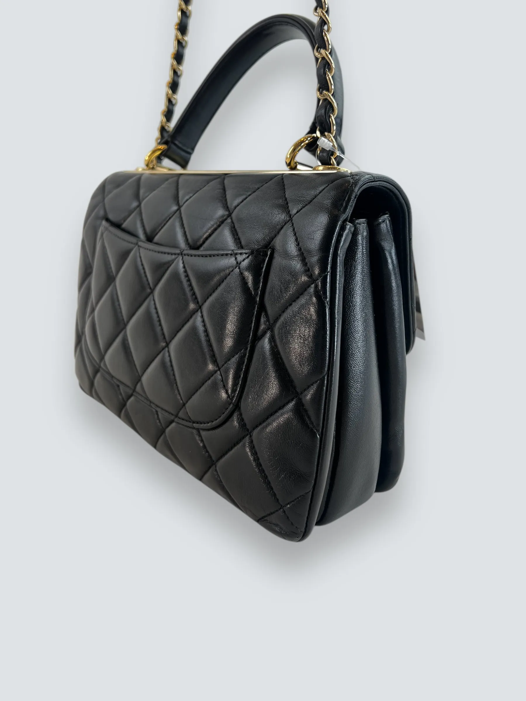 Chanel Black Lambskin Leather Top Handle "Trendy" Shoulder Bag