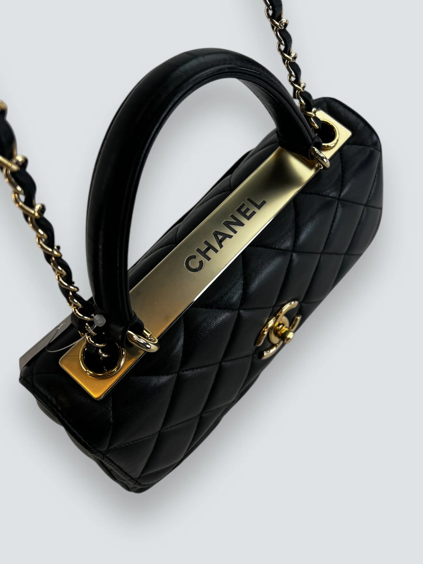 Chanel Black Lambskin Leather Top Handle "Trendy" Shoulder Bag