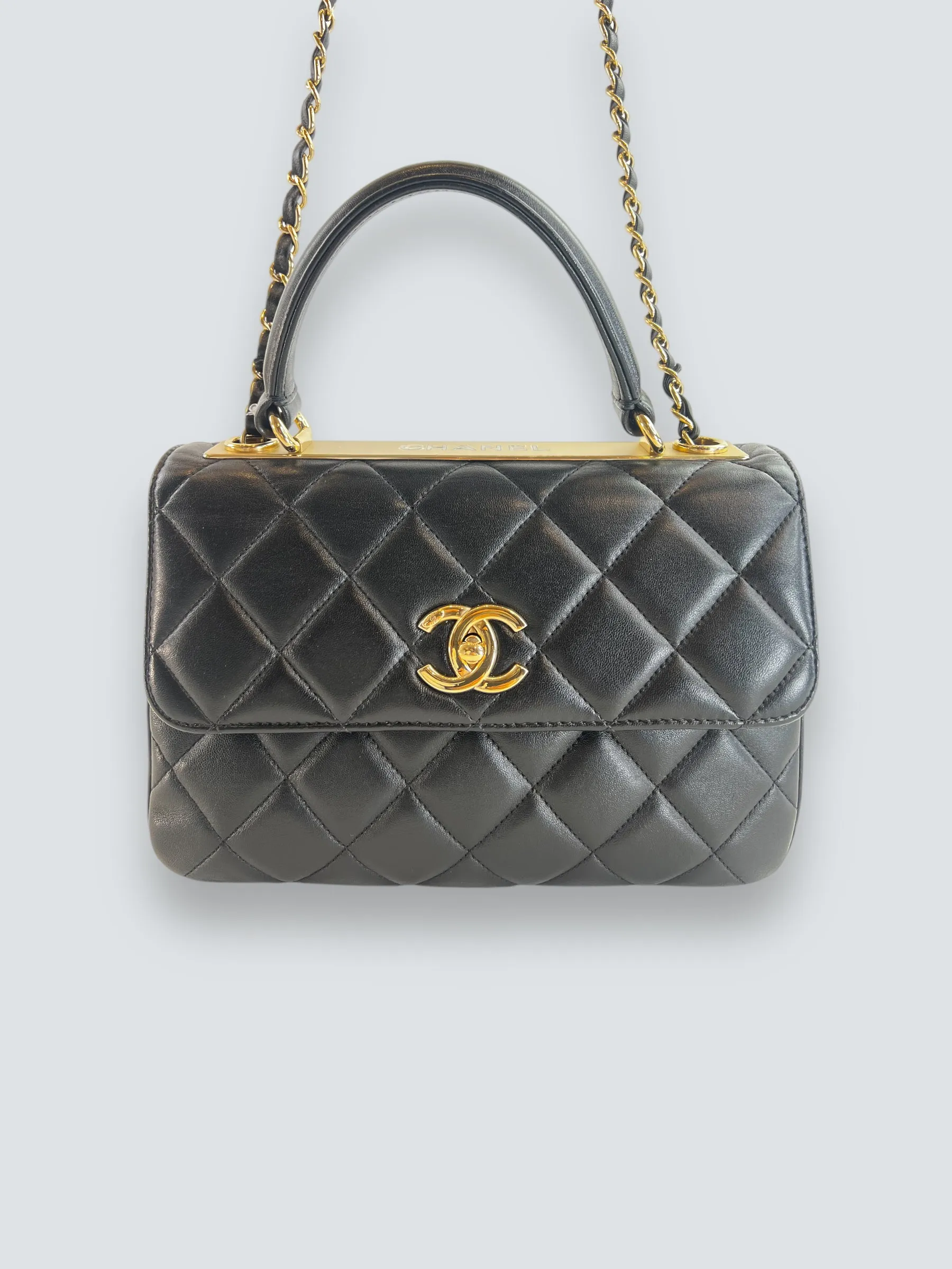 Chanel Black Lambskin Leather Top Handle "Trendy" Shoulder Bag