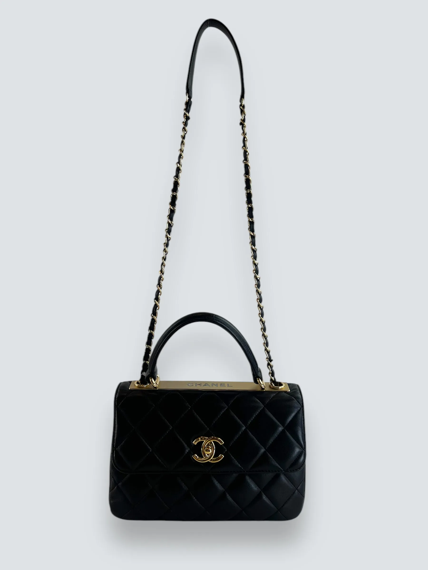 Chanel Black Lambskin Leather Top Handle "Trendy" Shoulder Bag