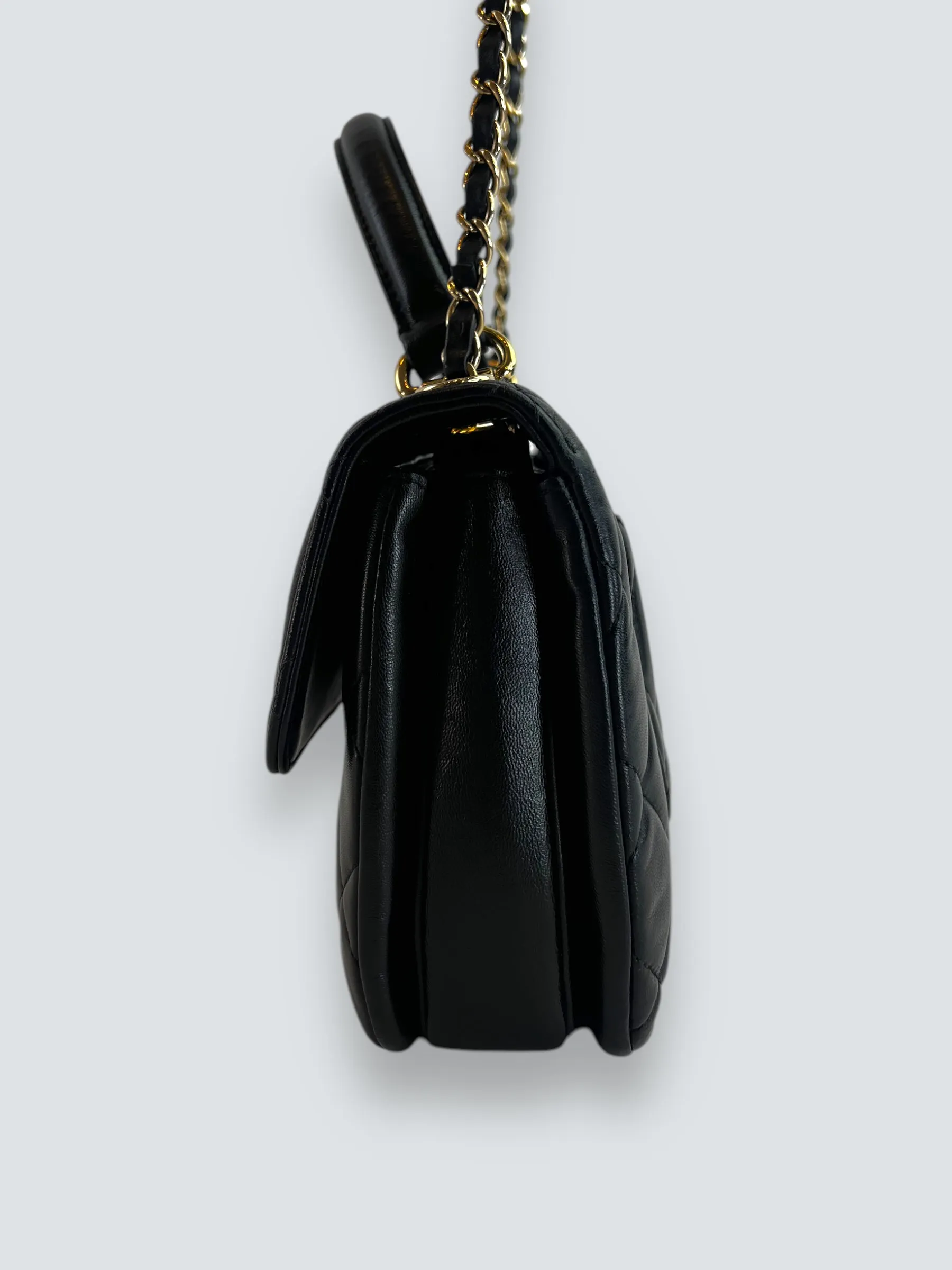 Chanel Black Lambskin Leather Top Handle "Trendy" Shoulder Bag