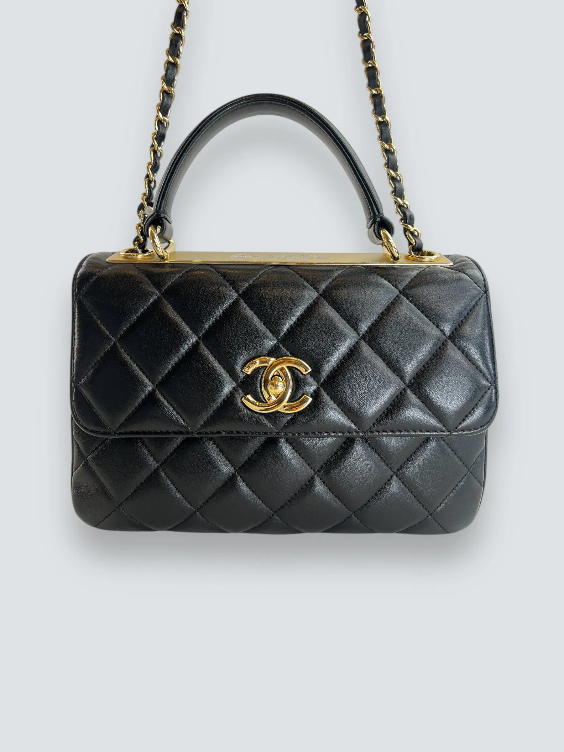 Chanel Black Lambskin Leather Top Handle "Trendy" Shoulder Bag