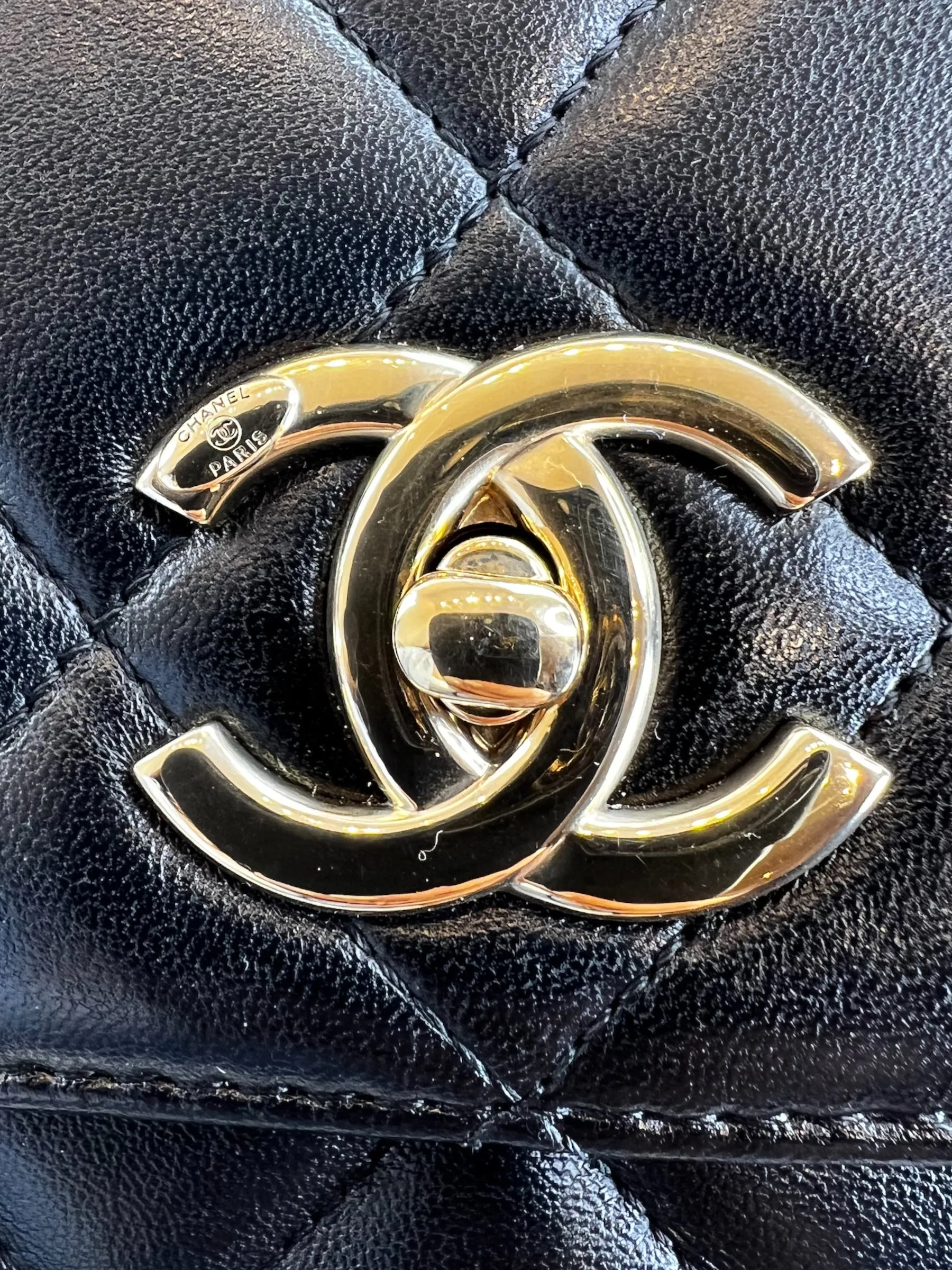 Chanel Black Lambskin Leather Top Handle "Trendy" Shoulder Bag