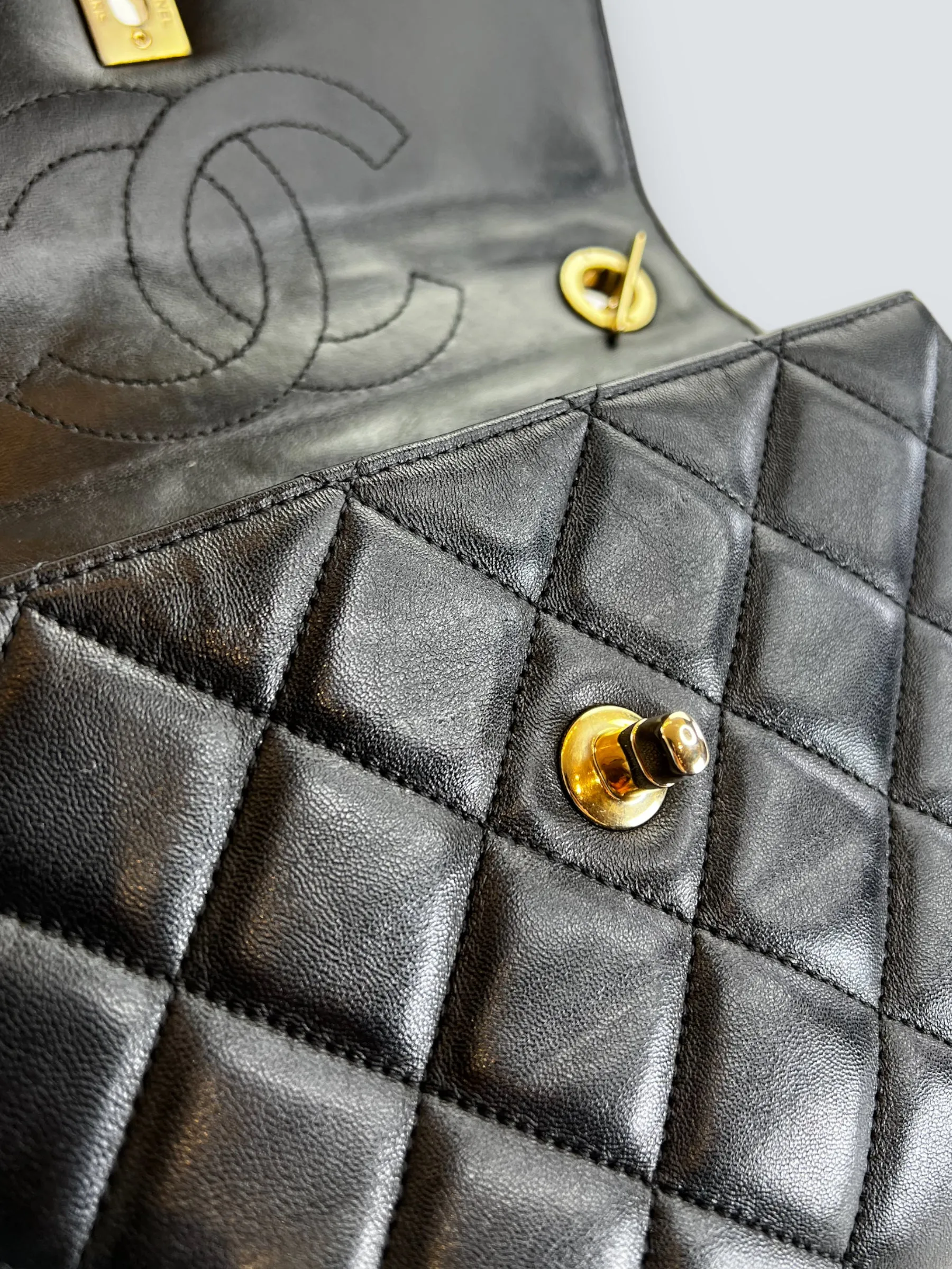 Chanel Black Lambskin Leather Top Handle "Trendy" Shoulder Bag