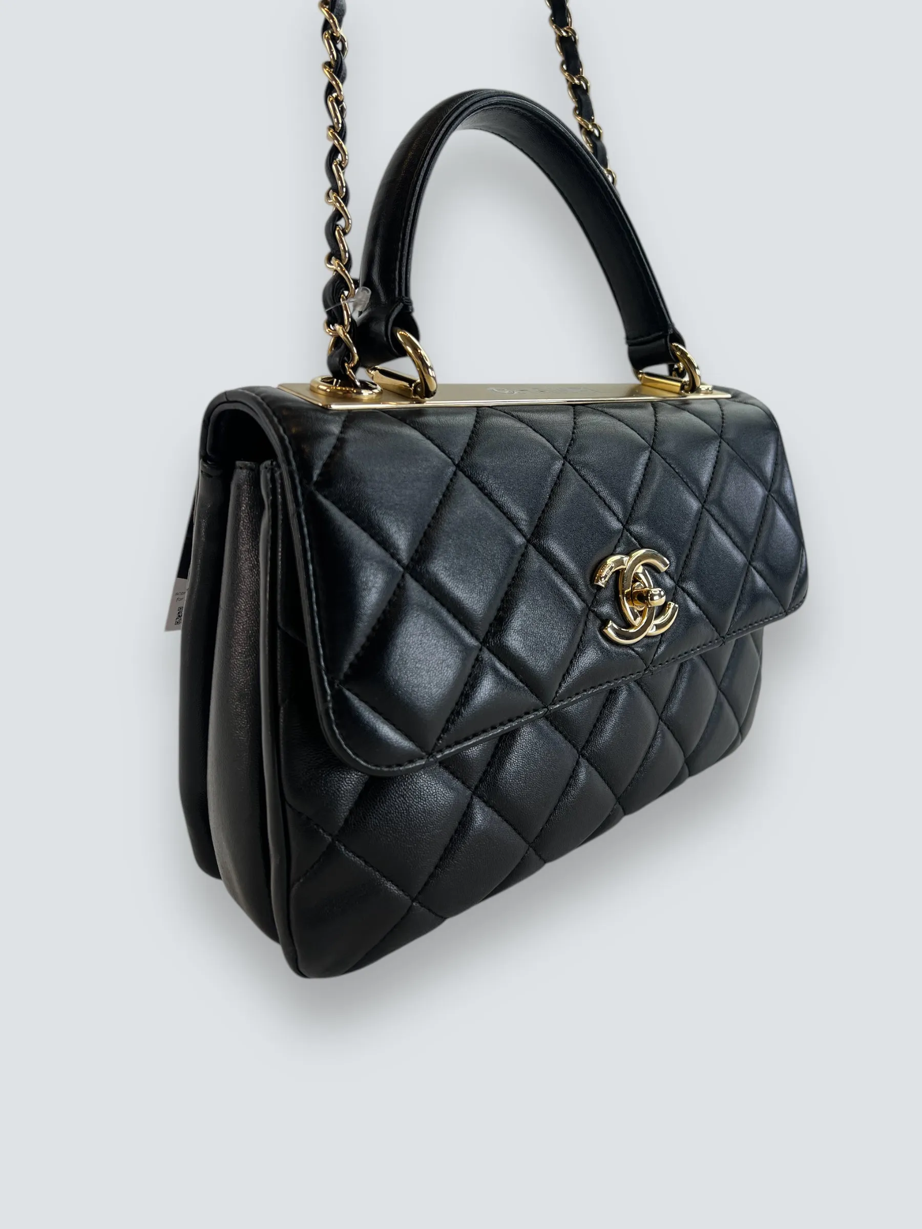 Chanel Black Lambskin Leather Top Handle "Trendy" Shoulder Bag