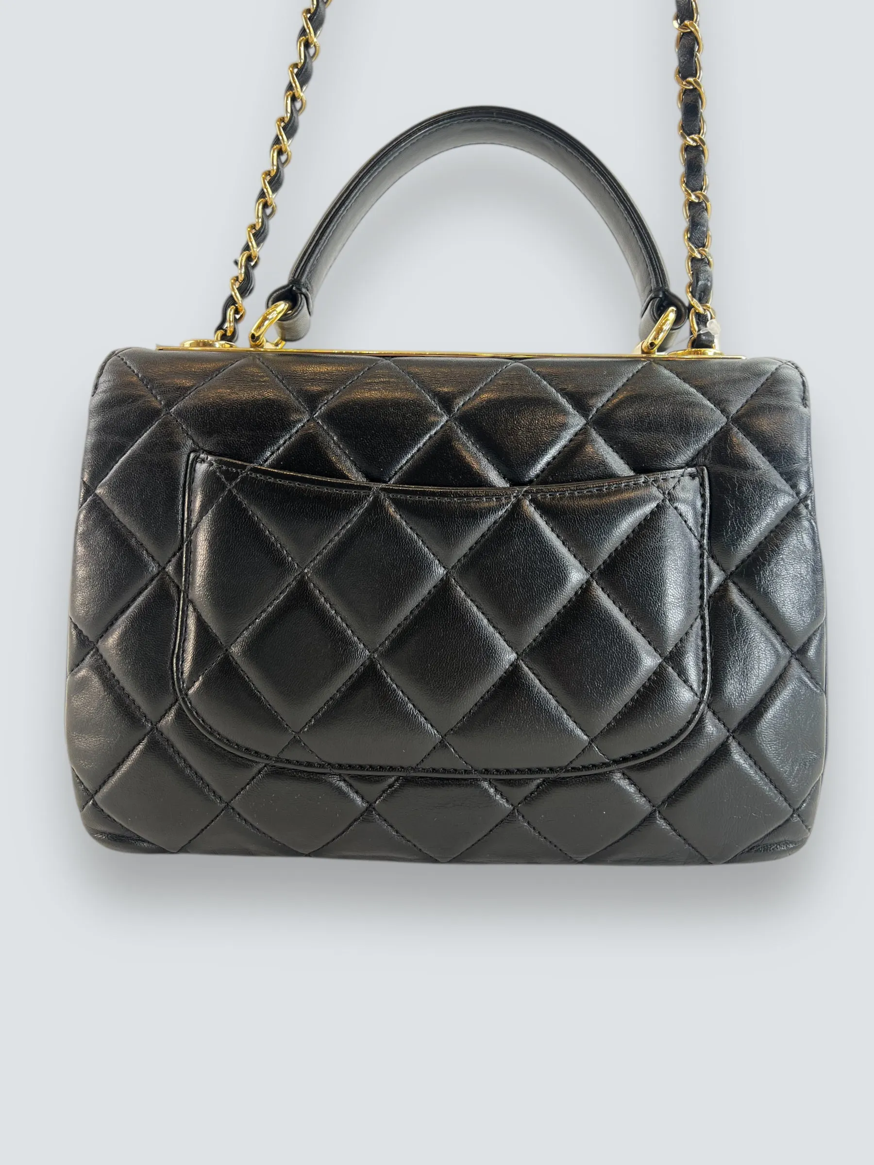 Chanel Black Lambskin Leather Top Handle "Trendy" Shoulder Bag