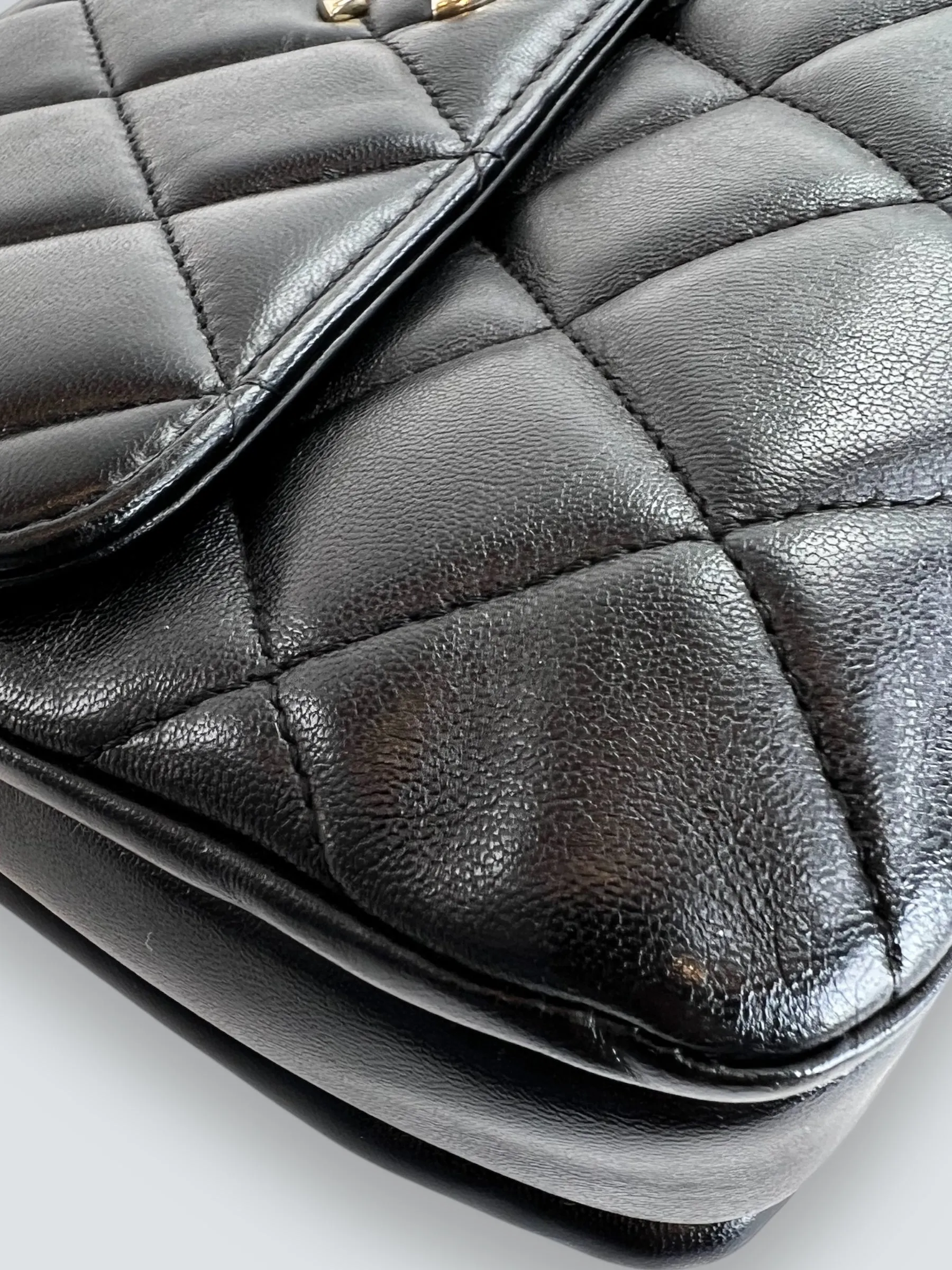 Chanel Black Lambskin Leather Top Handle "Trendy" Shoulder Bag