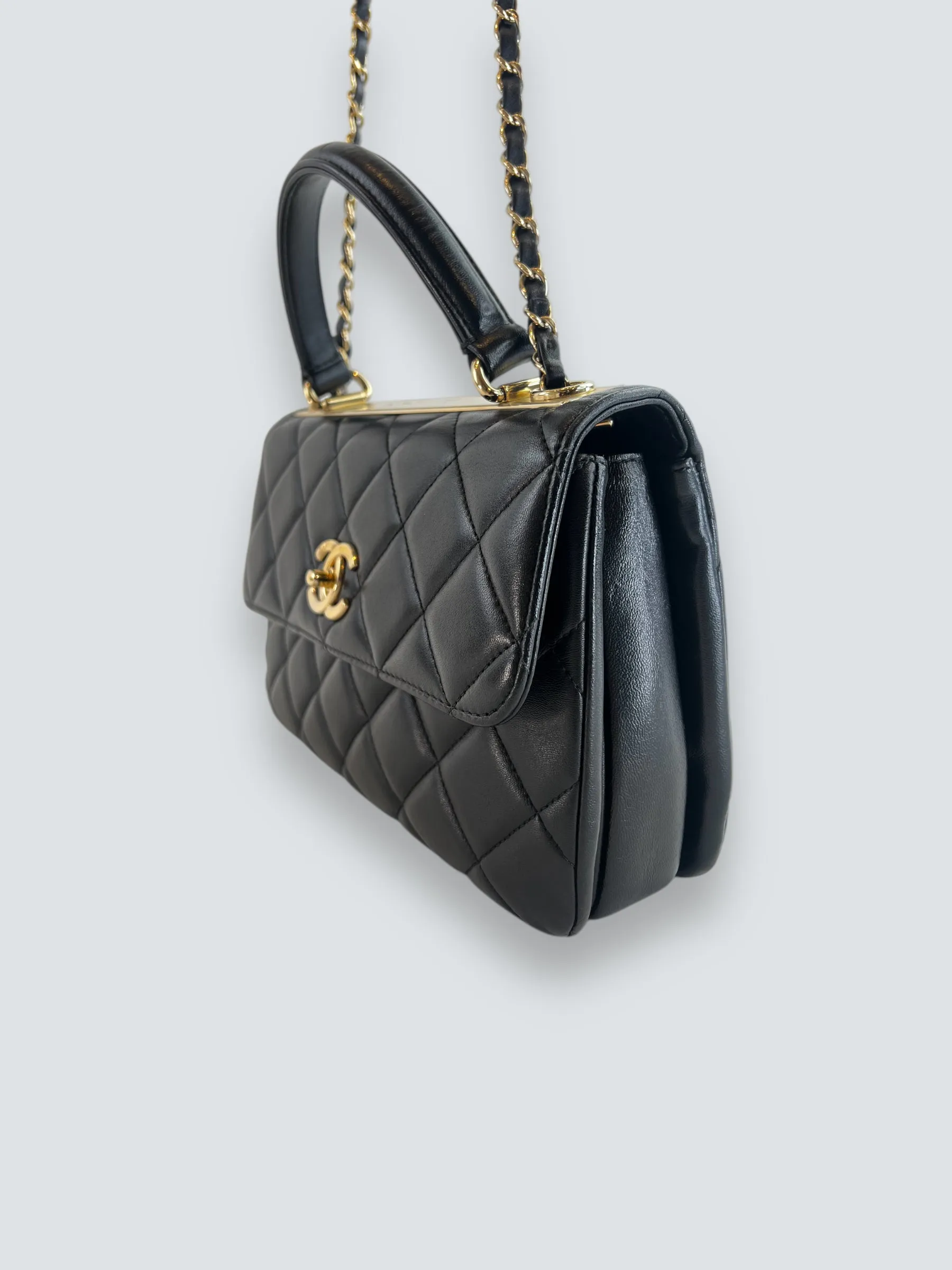 Chanel Black Lambskin Leather Top Handle "Trendy" Shoulder Bag