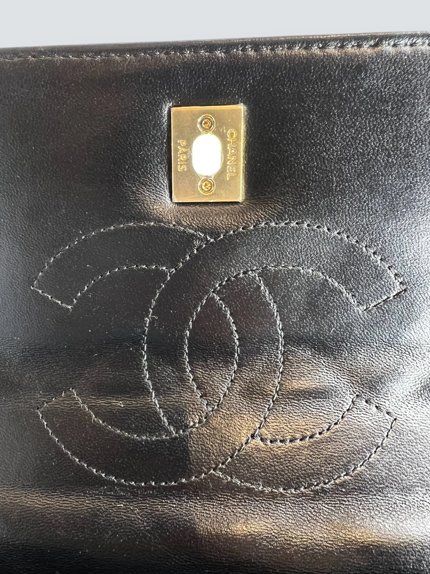 Chanel Black Lambskin Leather Top Handle "Trendy" Shoulder Bag