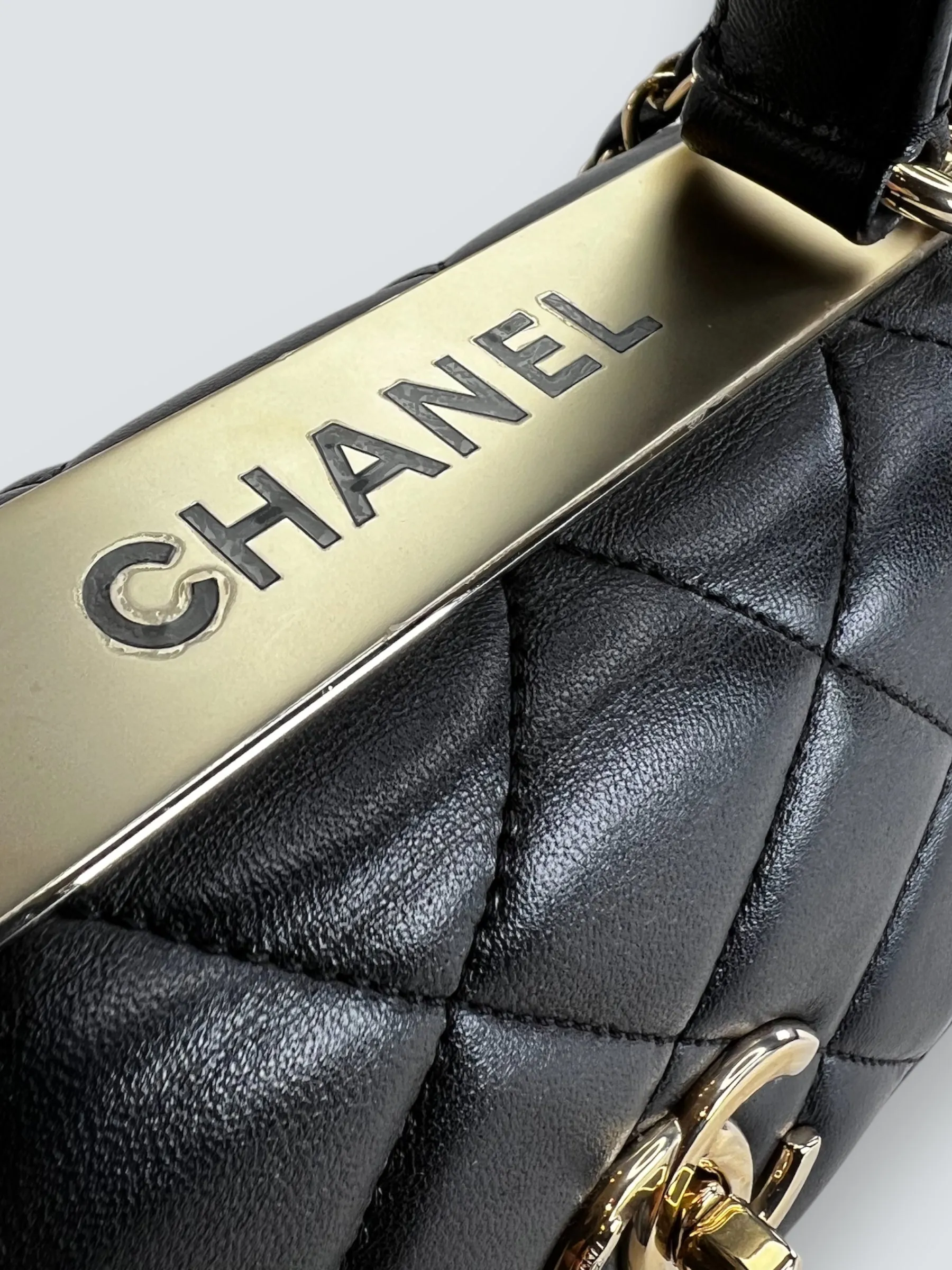 Chanel Black Lambskin Leather Top Handle "Trendy" Shoulder Bag