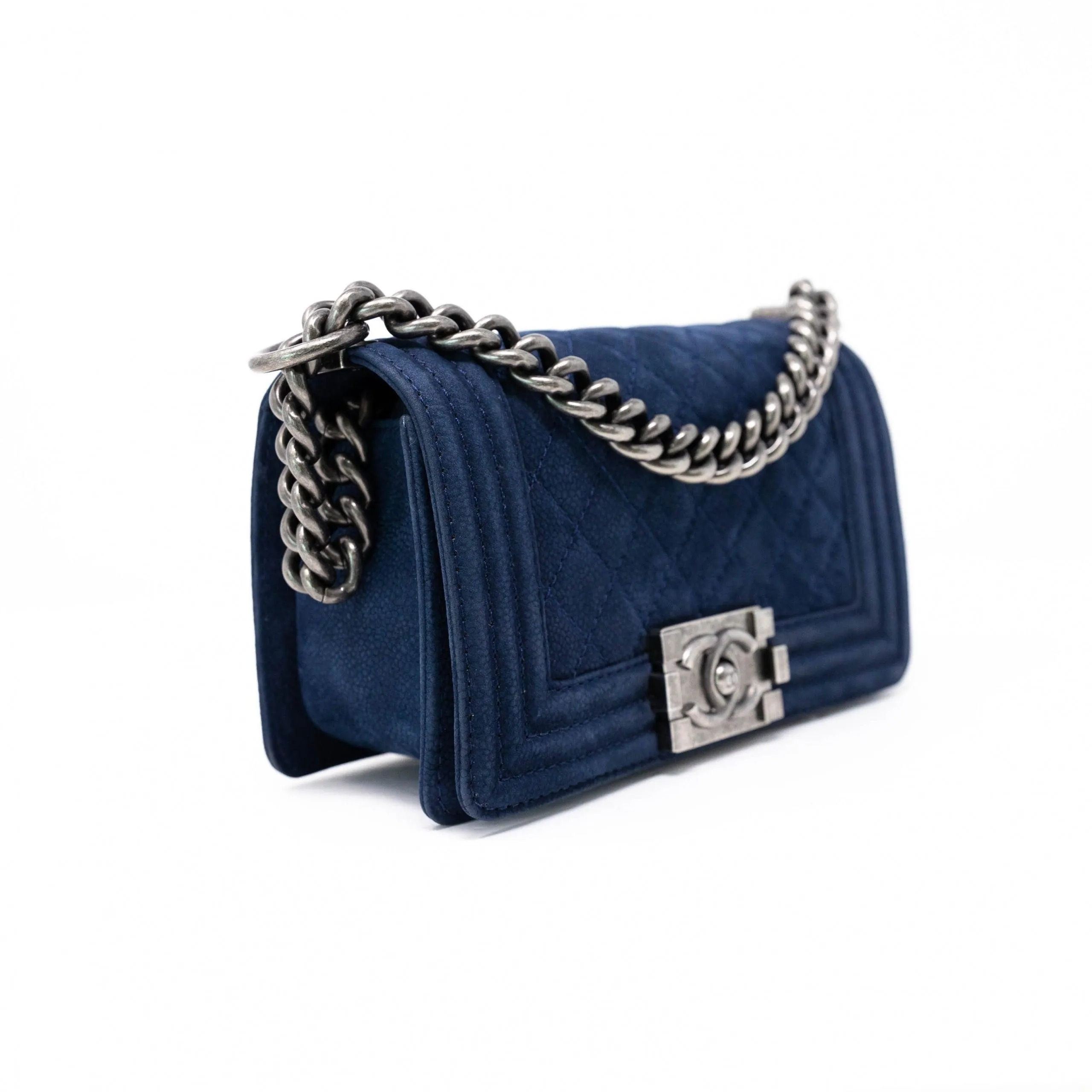 Chanel Blue Suede Small Boy Bag
