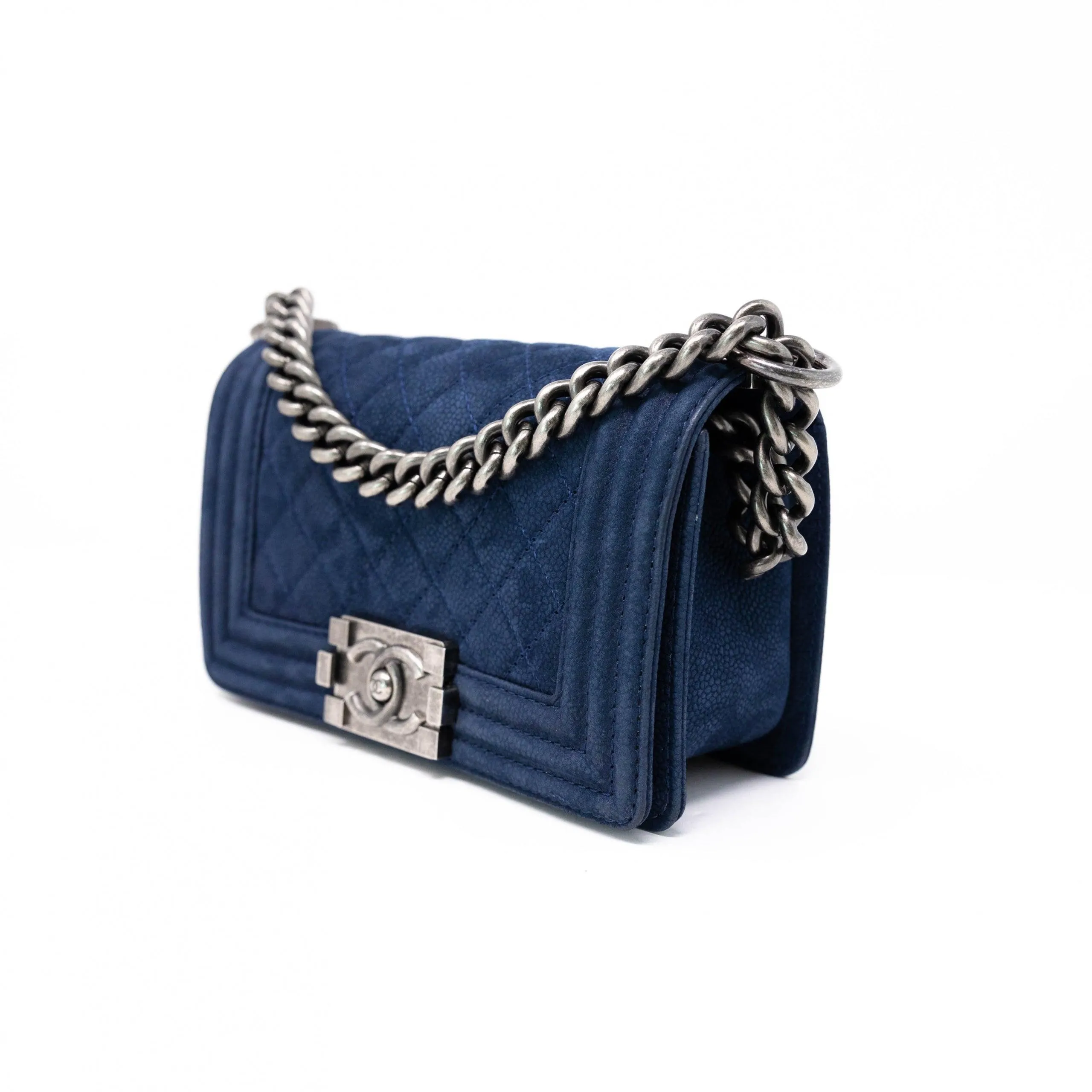 Chanel Blue Suede Small Boy Bag
