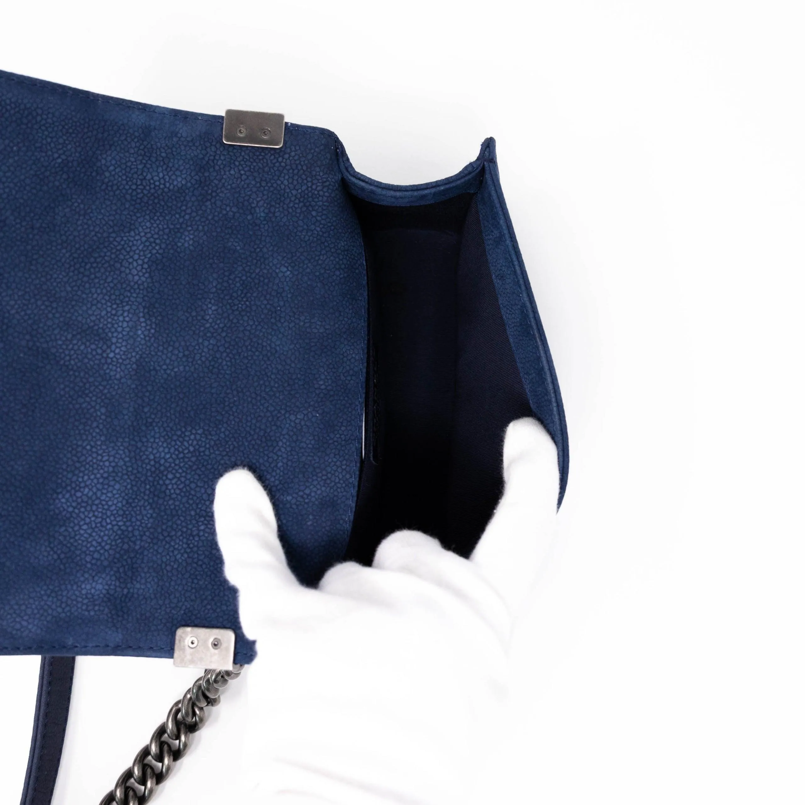 Chanel Blue Suede Small Boy Bag