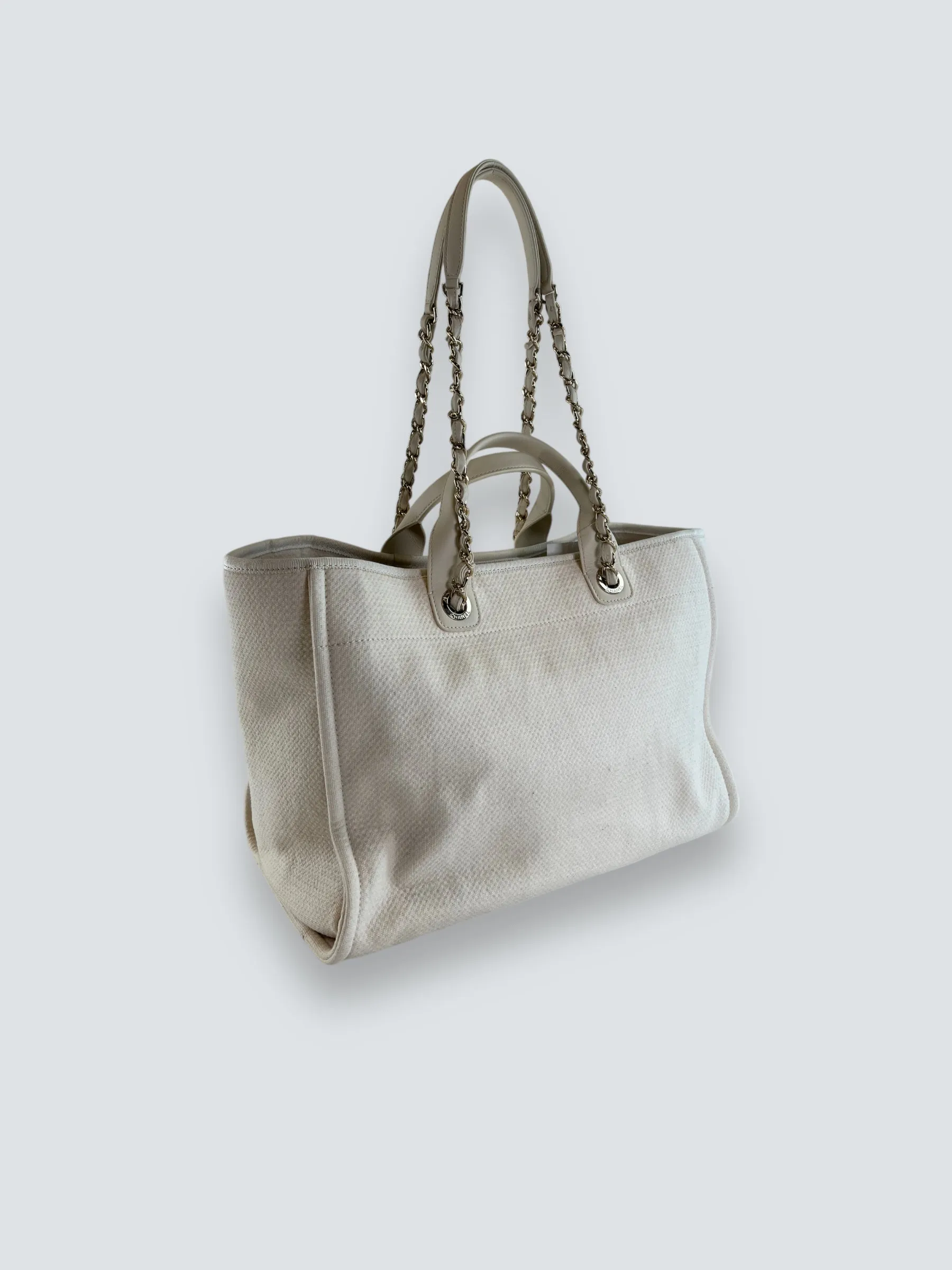 Chanel Cream Leather & Canvas Deauville Tote
