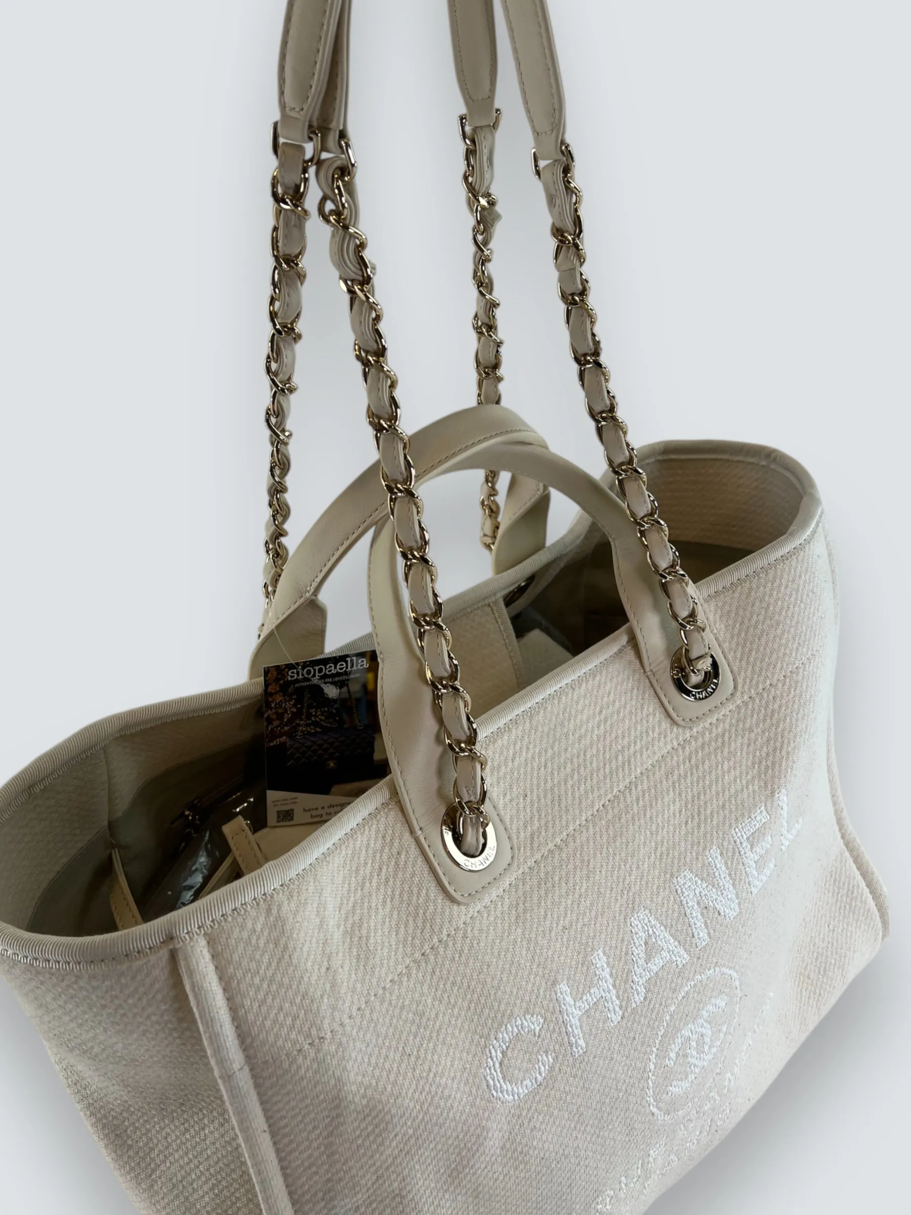 Chanel Cream Leather & Canvas Deauville Tote