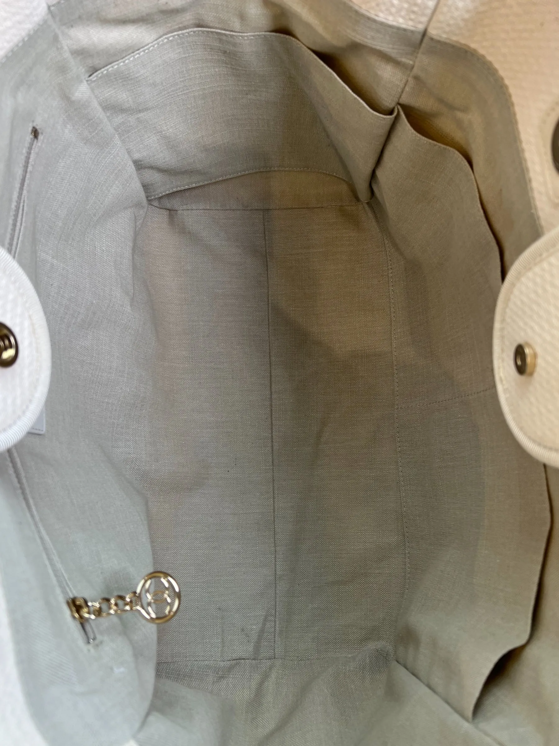 Chanel Cream Leather & Canvas Deauville Tote
