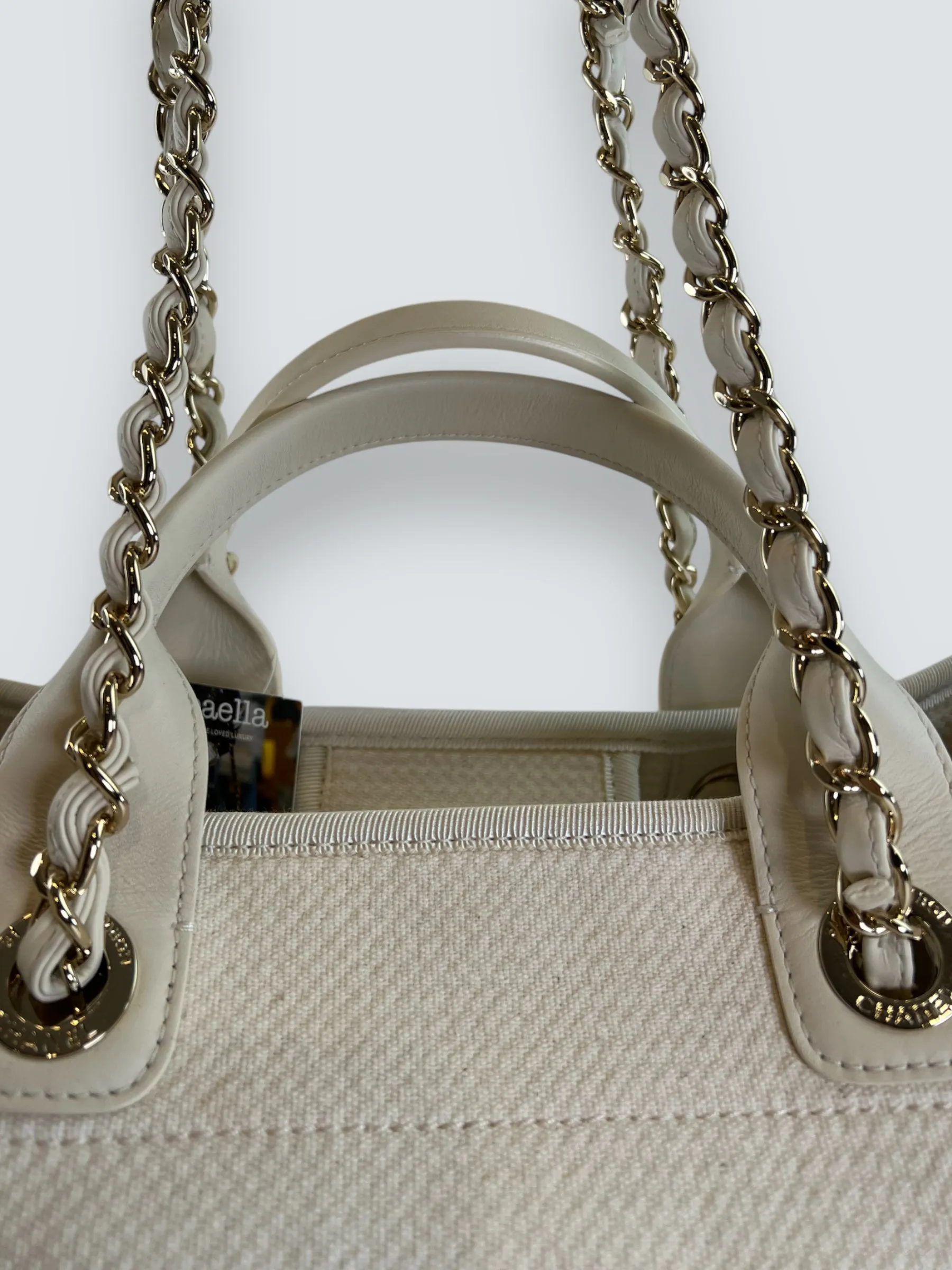 Chanel Cream Leather & Canvas Deauville Tote