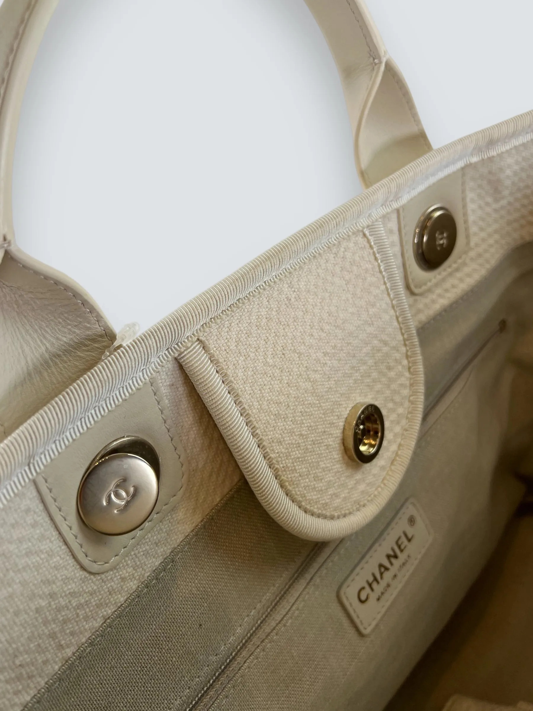 Chanel Cream Leather & Canvas Deauville Tote