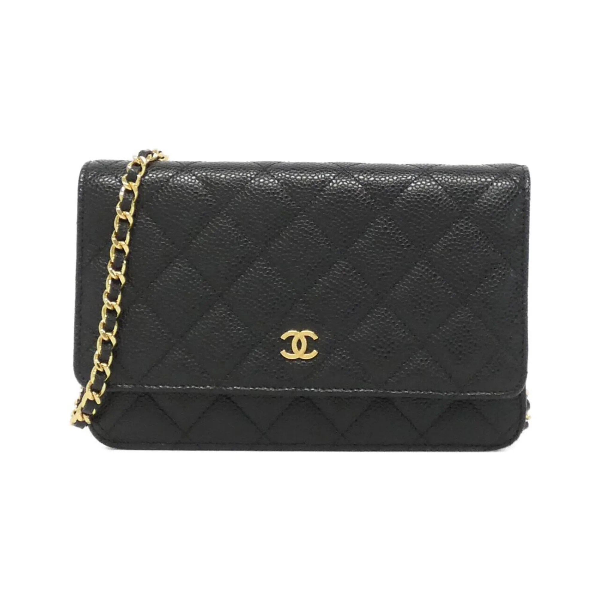 Chanel  gold Caviar Leather Chain/Shoulder Wallet (Pre-Owned)