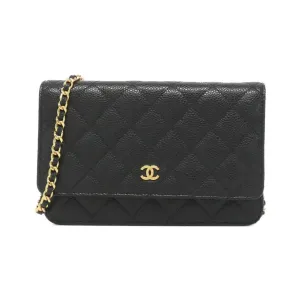 Chanel  gold Caviar Leather Chain/Shoulder Wallet (Pre-Owned)