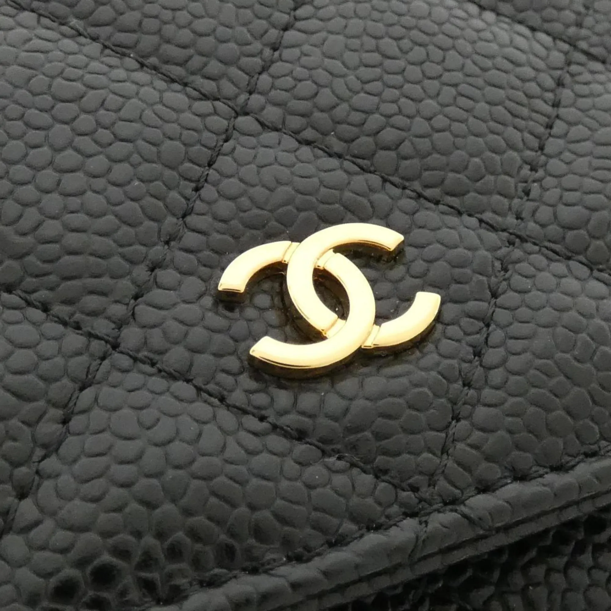 Chanel  gold Caviar Leather Chain/Shoulder Wallet (Pre-Owned)
