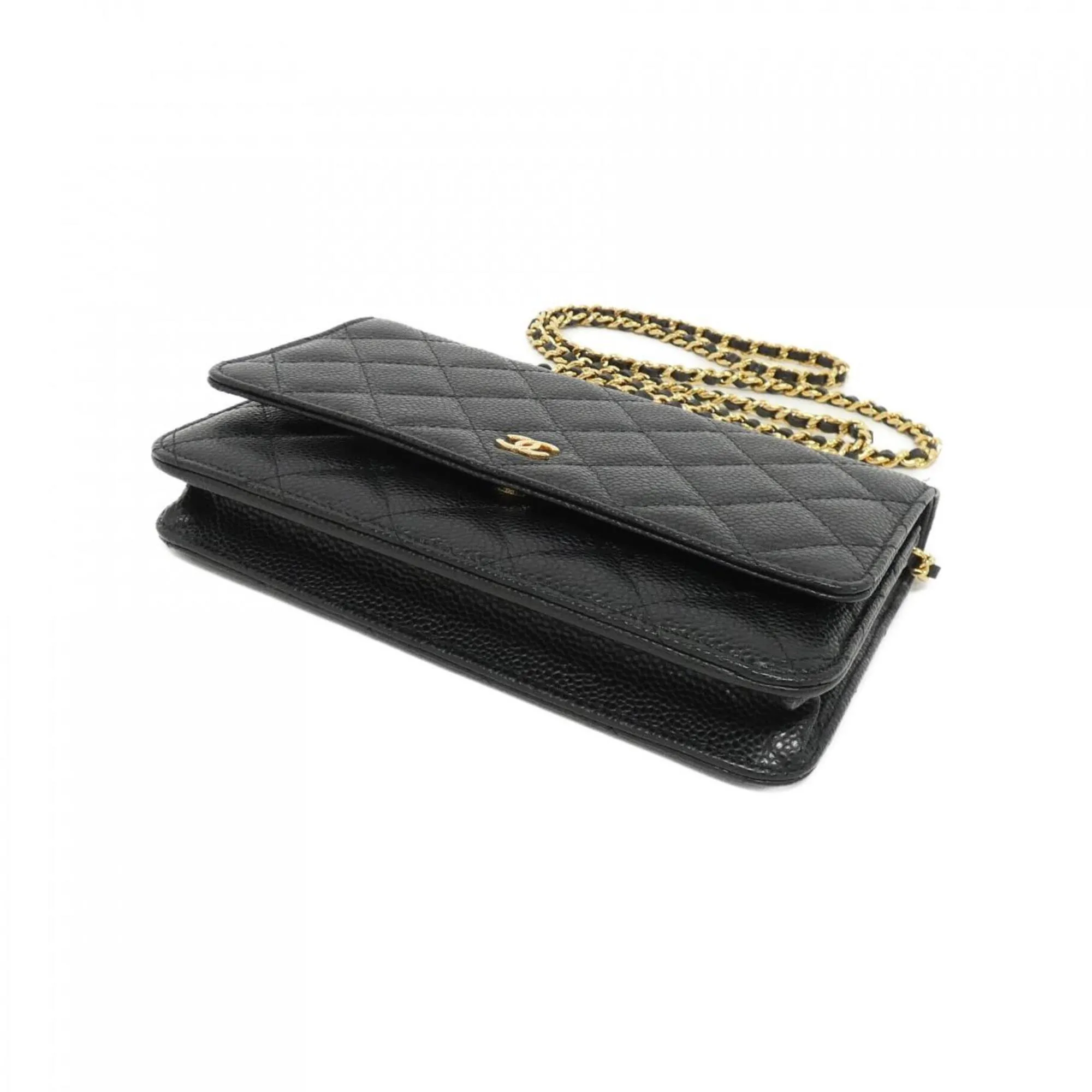 Chanel  gold Caviar Leather Chain/Shoulder Wallet (Pre-Owned)