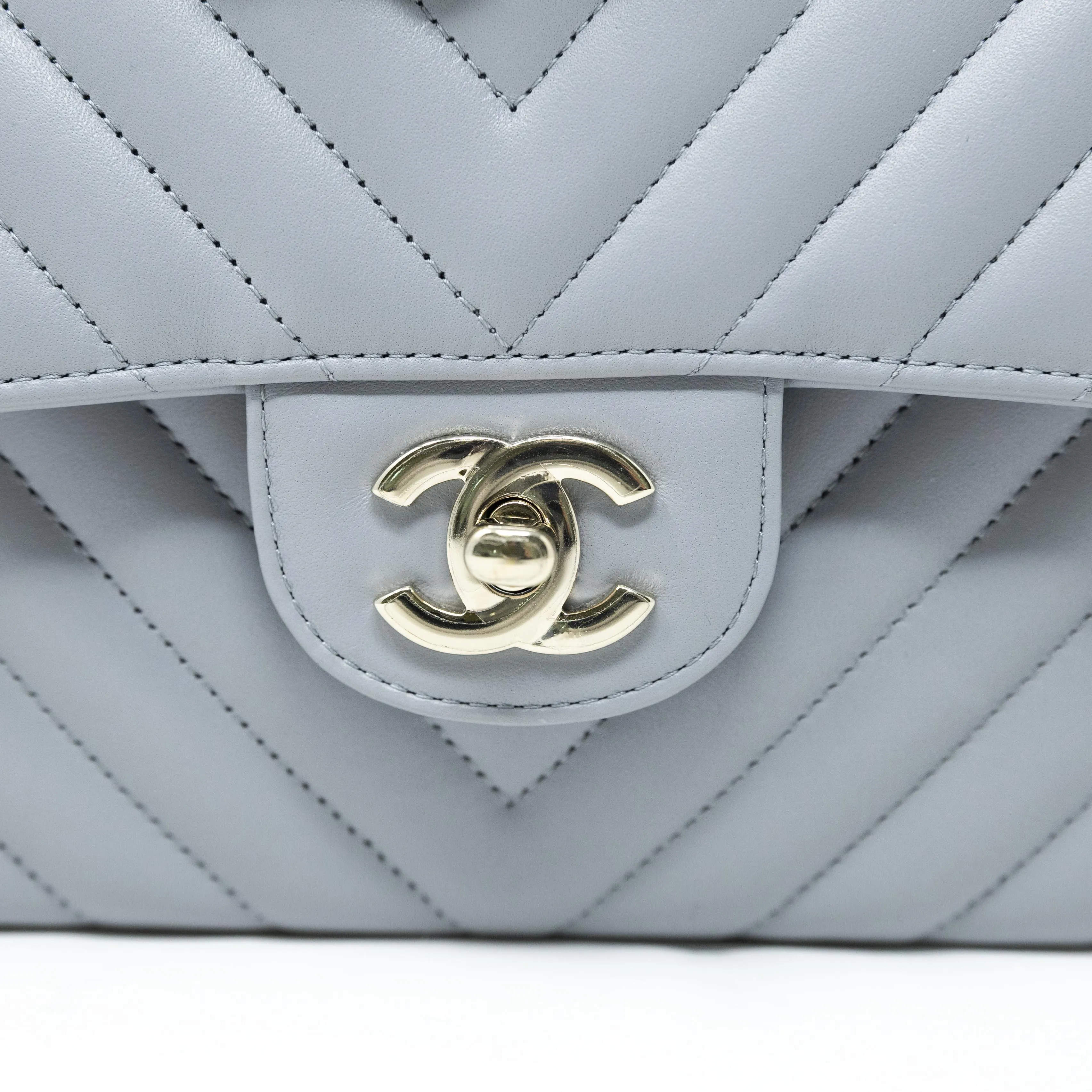 Chanel Grey Chevron Small Classic Flap