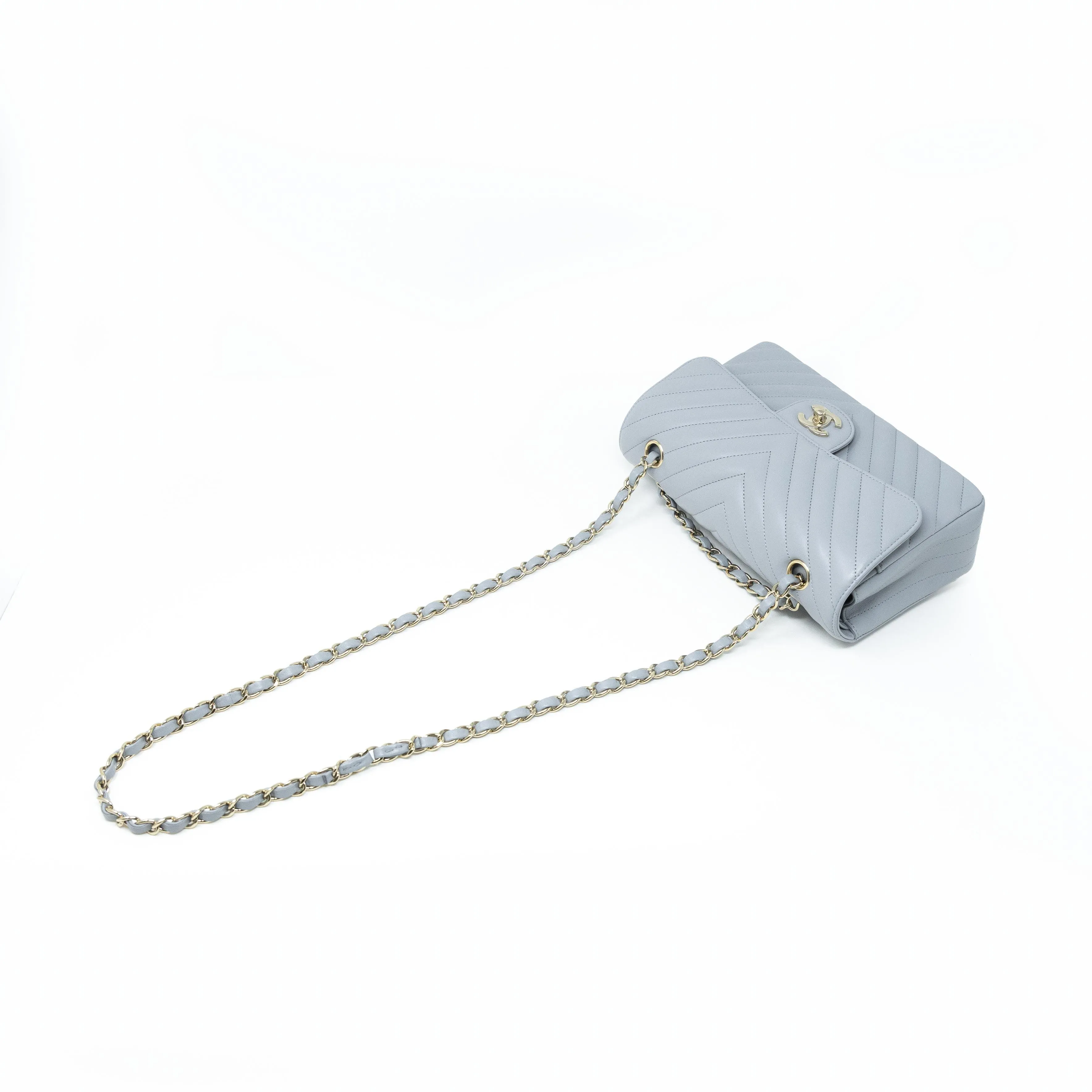 Chanel Grey Chevron Small Classic Flap