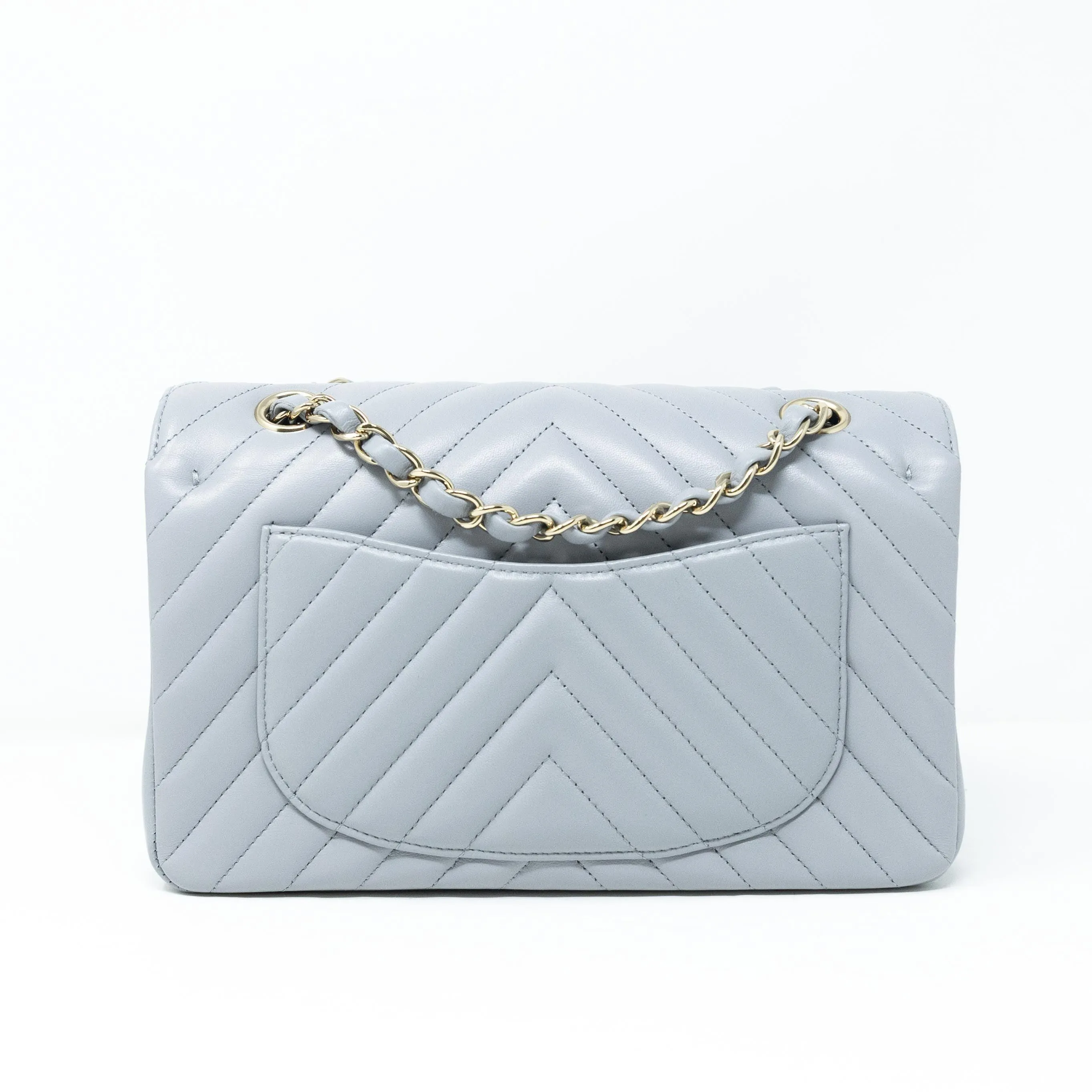 Chanel Grey Chevron Small Classic Flap