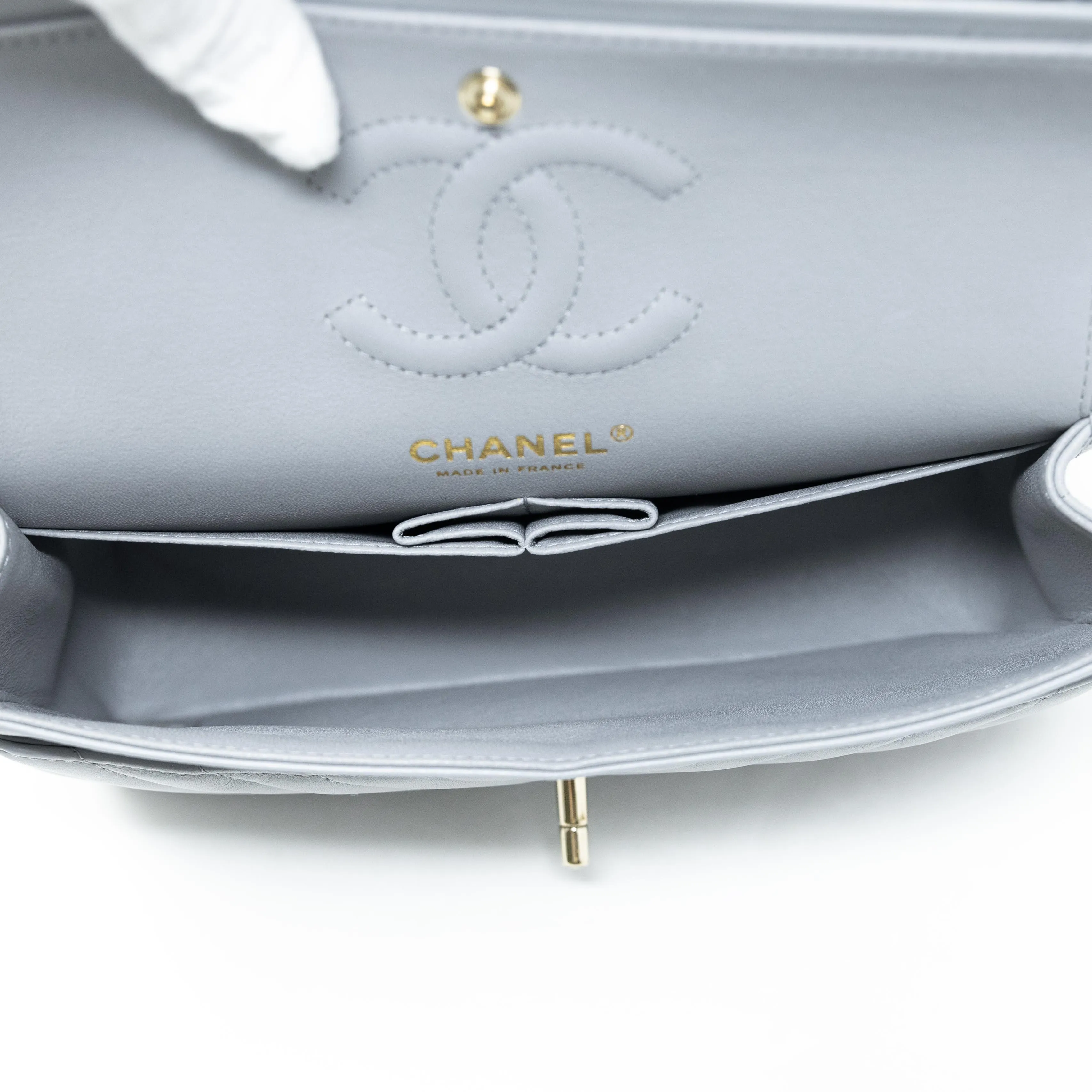 Chanel Grey Chevron Small Classic Flap