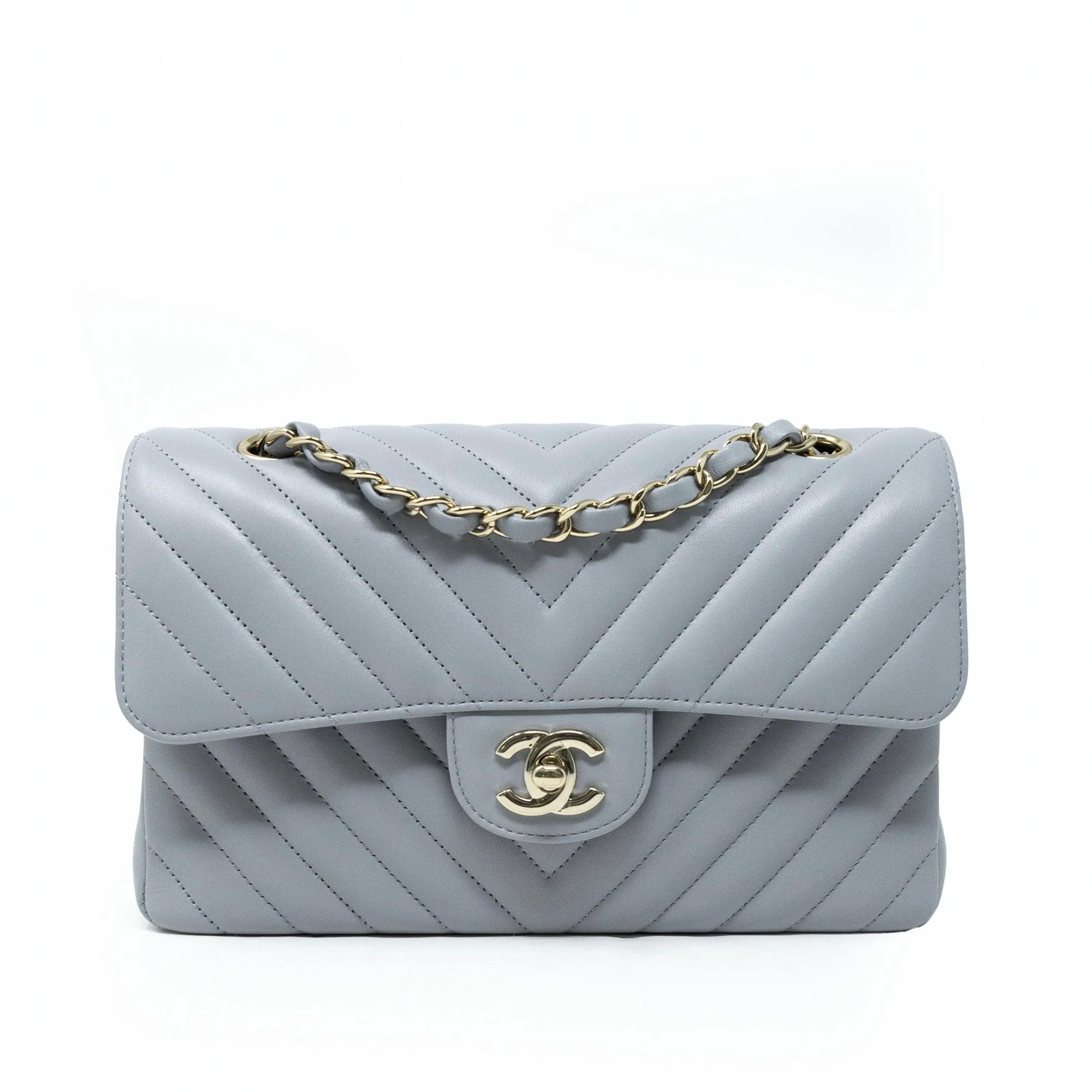 Chanel Grey Chevron Small Classic Flap
