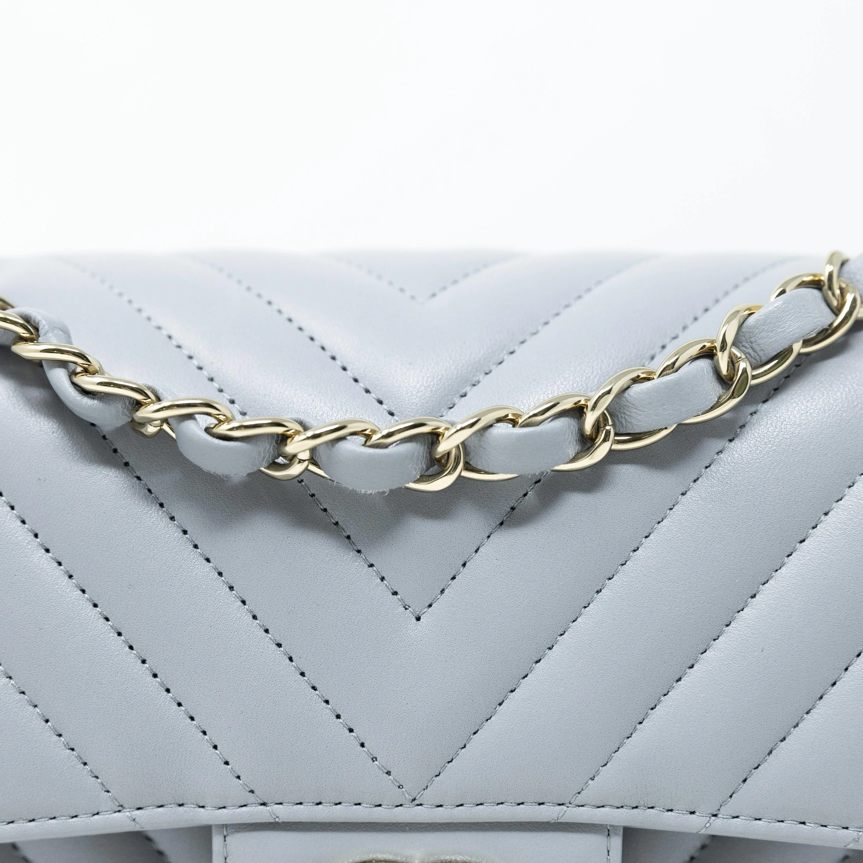 Chanel Grey Chevron Small Classic Flap