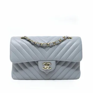 Chanel Grey Chevron Small Classic Flap
