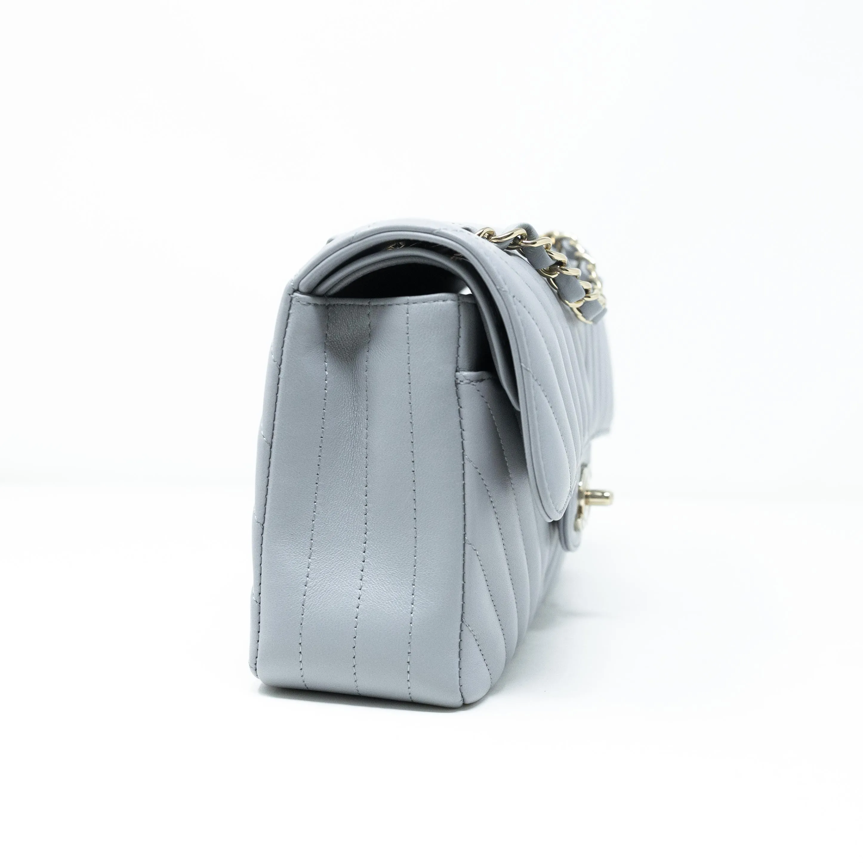 Chanel Grey Chevron Small Classic Flap