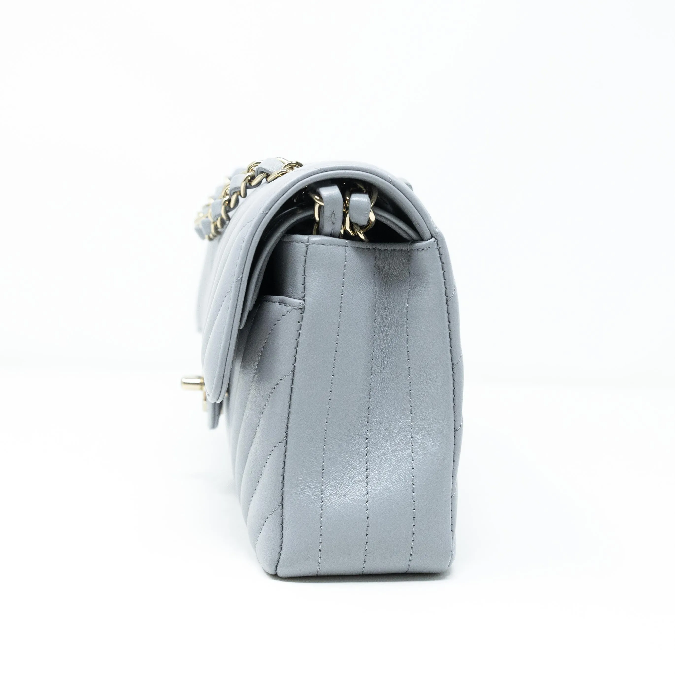 Chanel Grey Chevron Small Classic Flap
