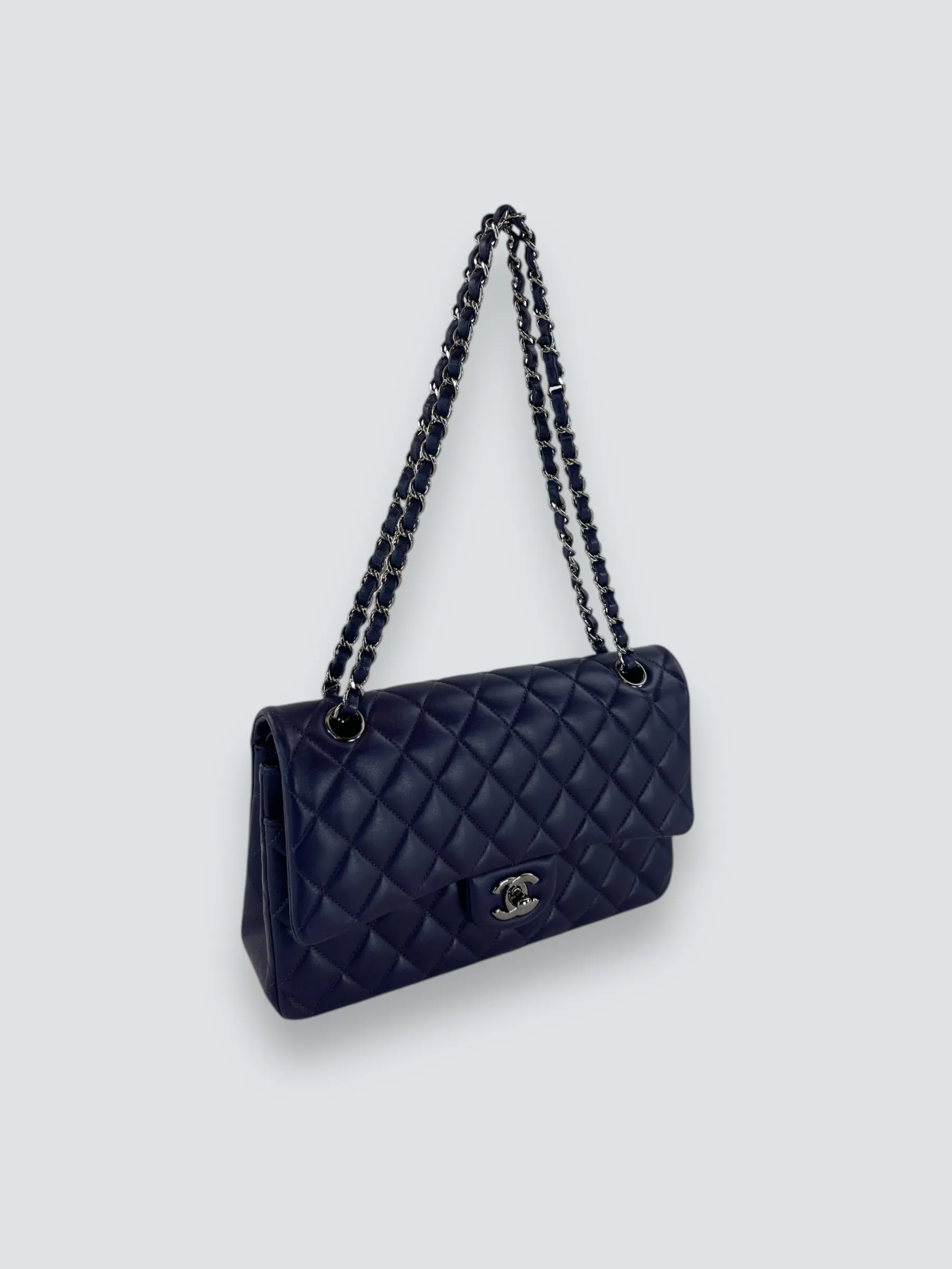Chanel Navy Lambskin Leather Medium Double Flap
