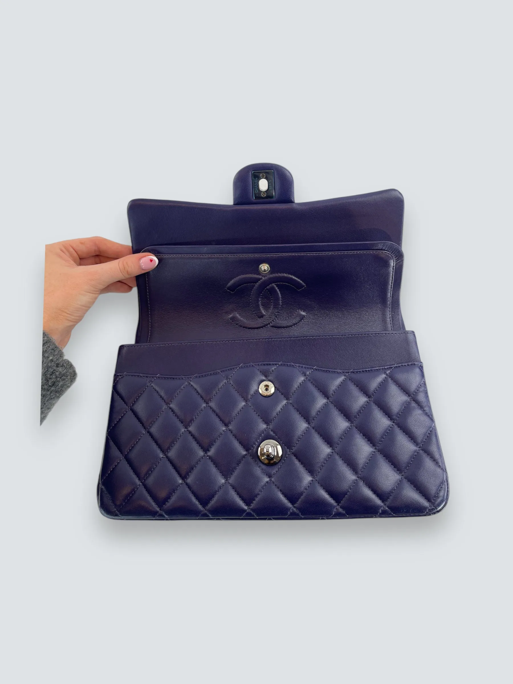 Chanel Navy Lambskin Leather Medium Double Flap