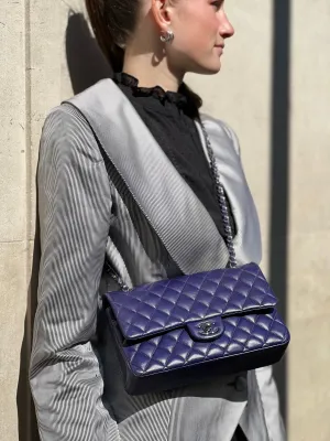 Chanel Navy Lambskin Leather Medium Double Flap
