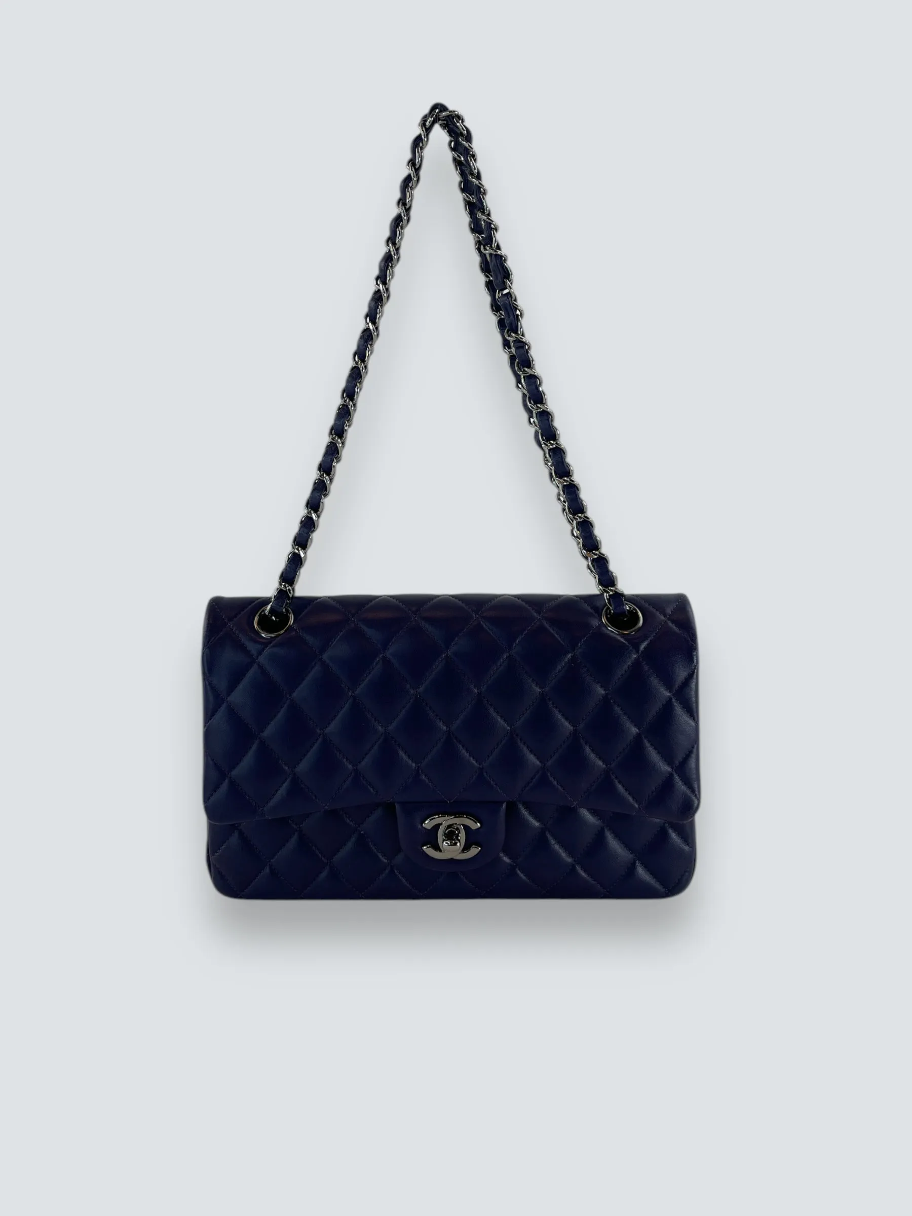 Chanel Navy Lambskin Leather Medium Double Flap
