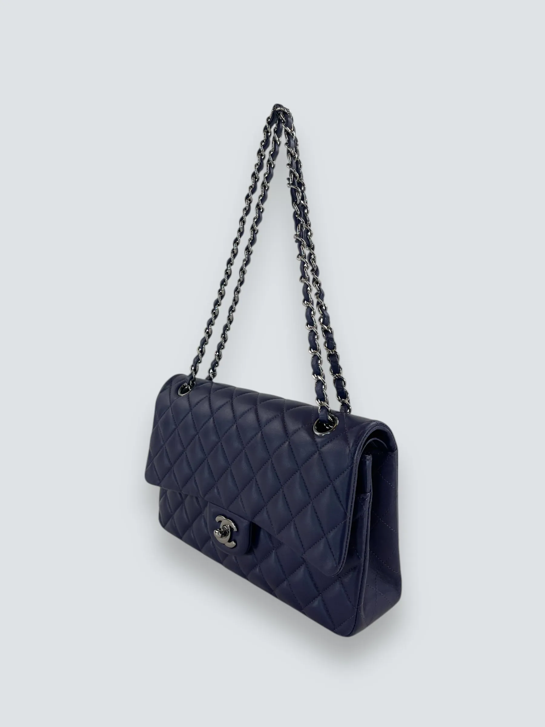 Chanel Navy Lambskin Leather Medium Double Flap